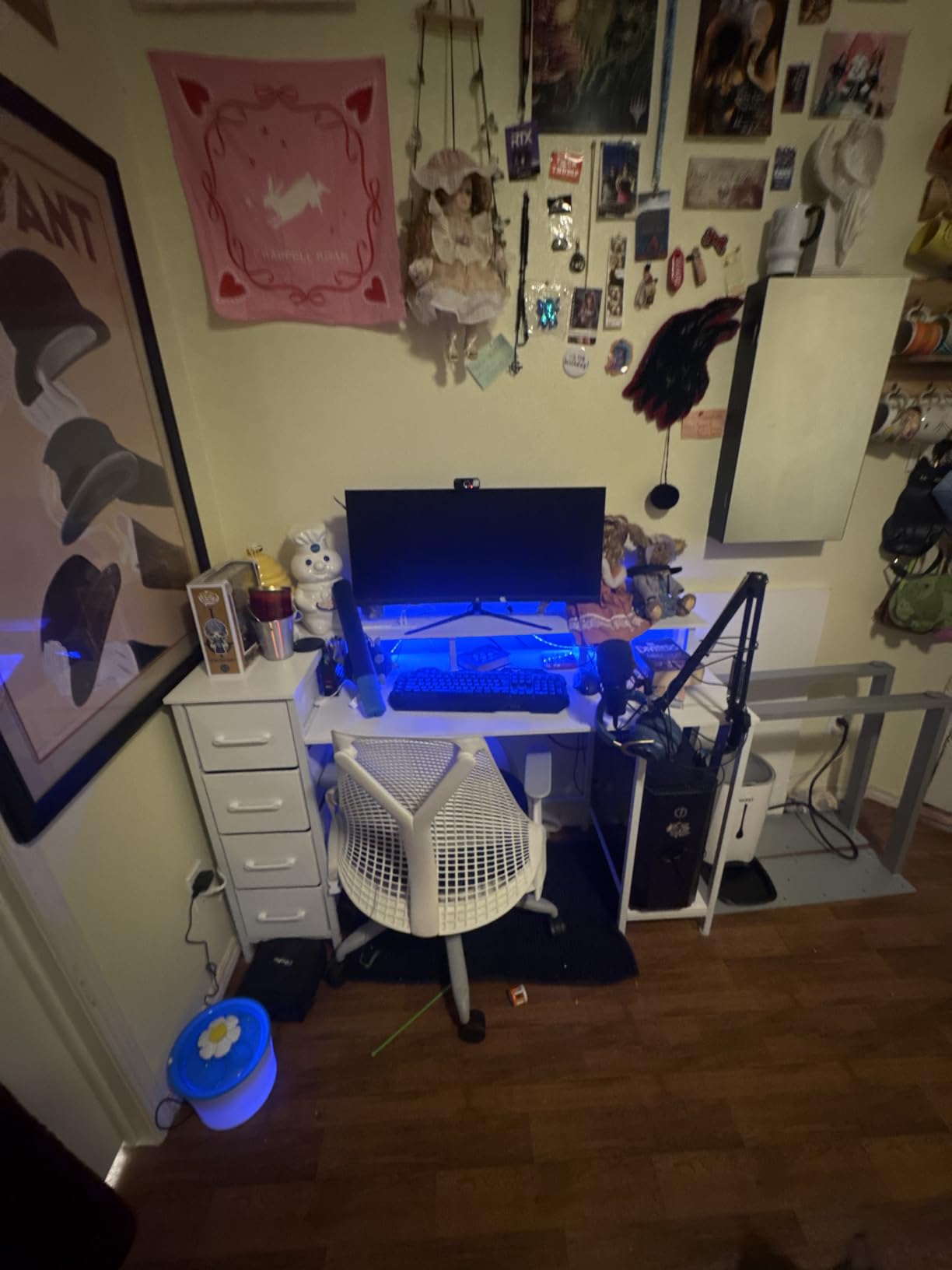 Korfile 47 Inch Gaming Desk with Power Outlets and LED Lights, Reversible Computer Desk with 5 Fabric Storage Drawers, Home Office Desk with Monitor Stand for Working Writing Study, Black customer photo 2