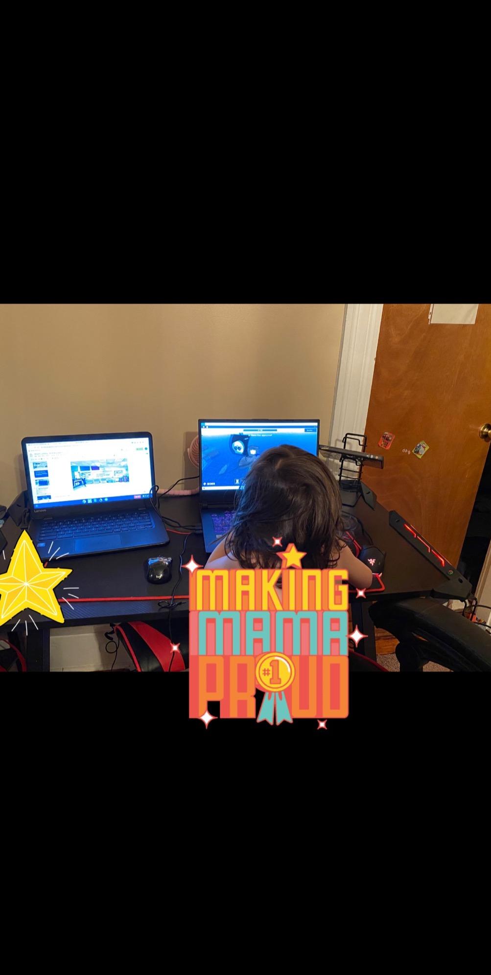 EUREKA ERGONOMIC Gaming Desk, 44 Inch Computer Desk with RGB LED Lights | Carbon fiber-textured desktop, Z-shaped metal frame, 44 x 24 in desktop for bedrooms, game rooms, and home offices customer photo 2