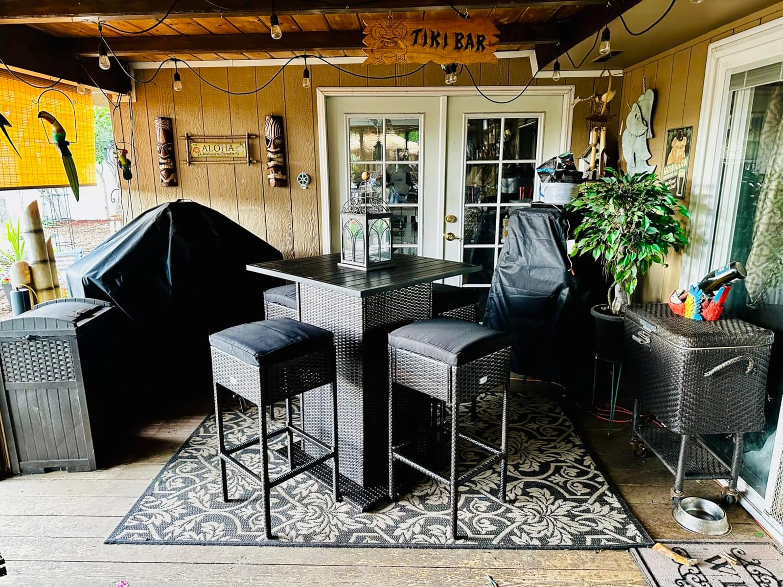 RELAX4LIFE 5-Pcs Outdoor Bar Set, Wicker Bar Height Outdoor Table & Chairs | High Top Patio Bar Set w/ Hidden Storage Shelf, 4 Bar Stools with Removable Cushions for Backyard Poolside Garden(White-Grey) customer photo 2