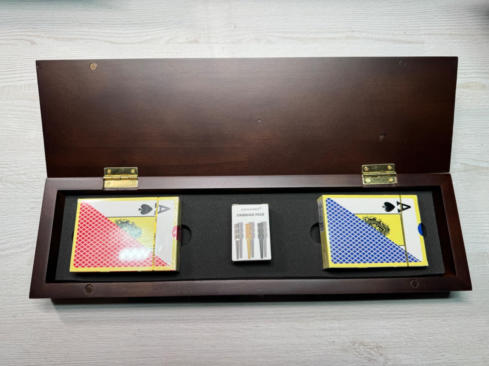 ESENHARBER Cribbage Board Game Set, Premium Wooden Board with Magnetic Lock and Metal Pegs, 2 Playing Cards, and Large Storage - Travel-Friendly Continuous 3 Track Board customer photo 1