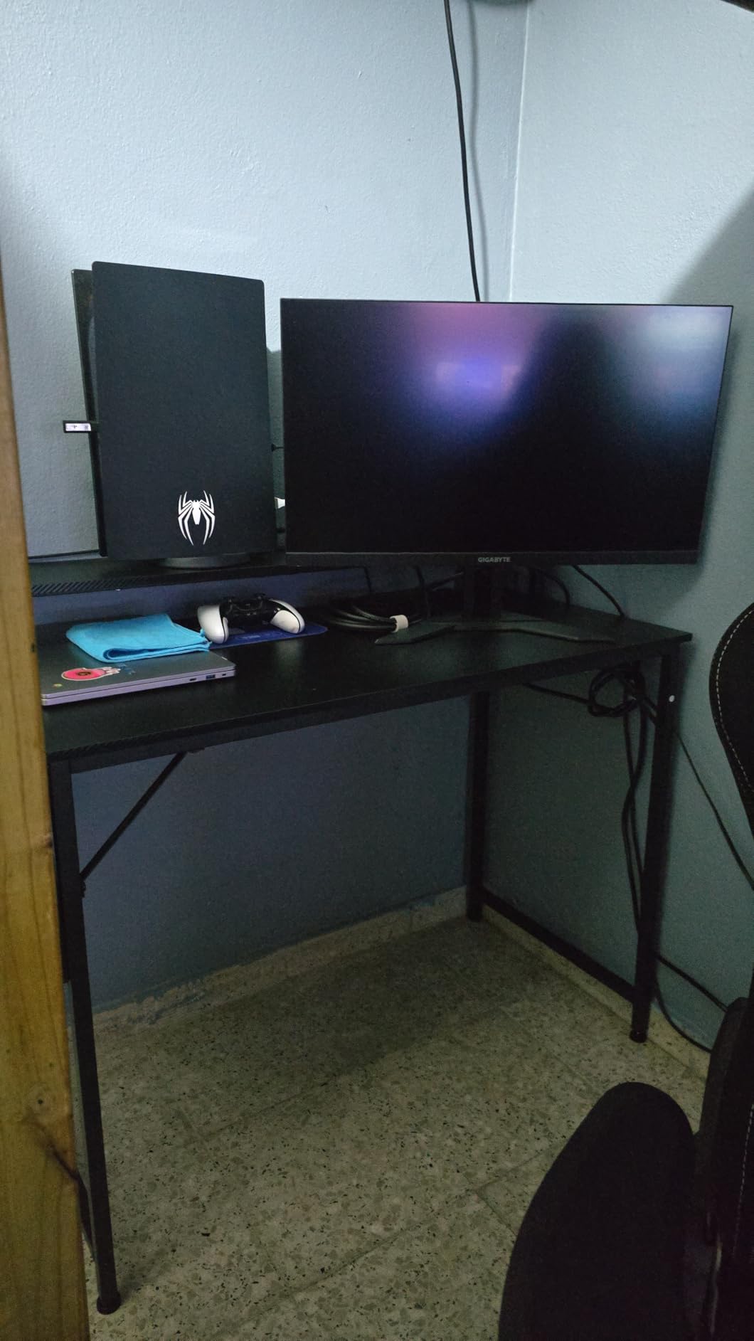 Lufeiya Black Gaming Desk with LED Lights and Power Outlets, 40 Inch Teen Writing Study Table Home Office Desks with Monitor Stand, Computer Desk with Charging Station USB Port, Black customer photo 2