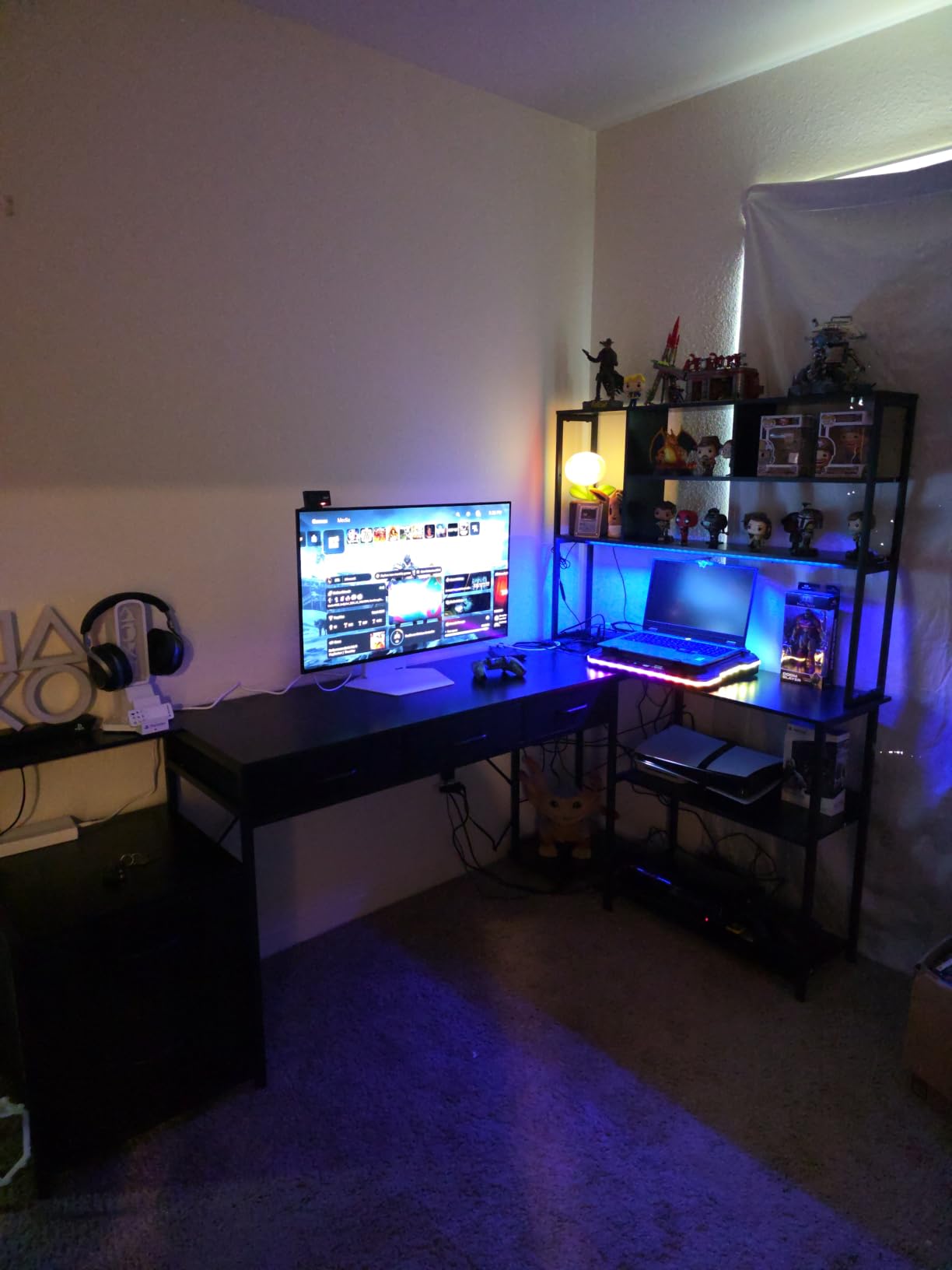AODK 79 inch L Shaped Desk with 5 Drawers, LED Light & 2 Power Outlets | Reversible Black L Shaped Gaming Desk, Computer Desk with Storage Shelves for Home Office customer photo 1