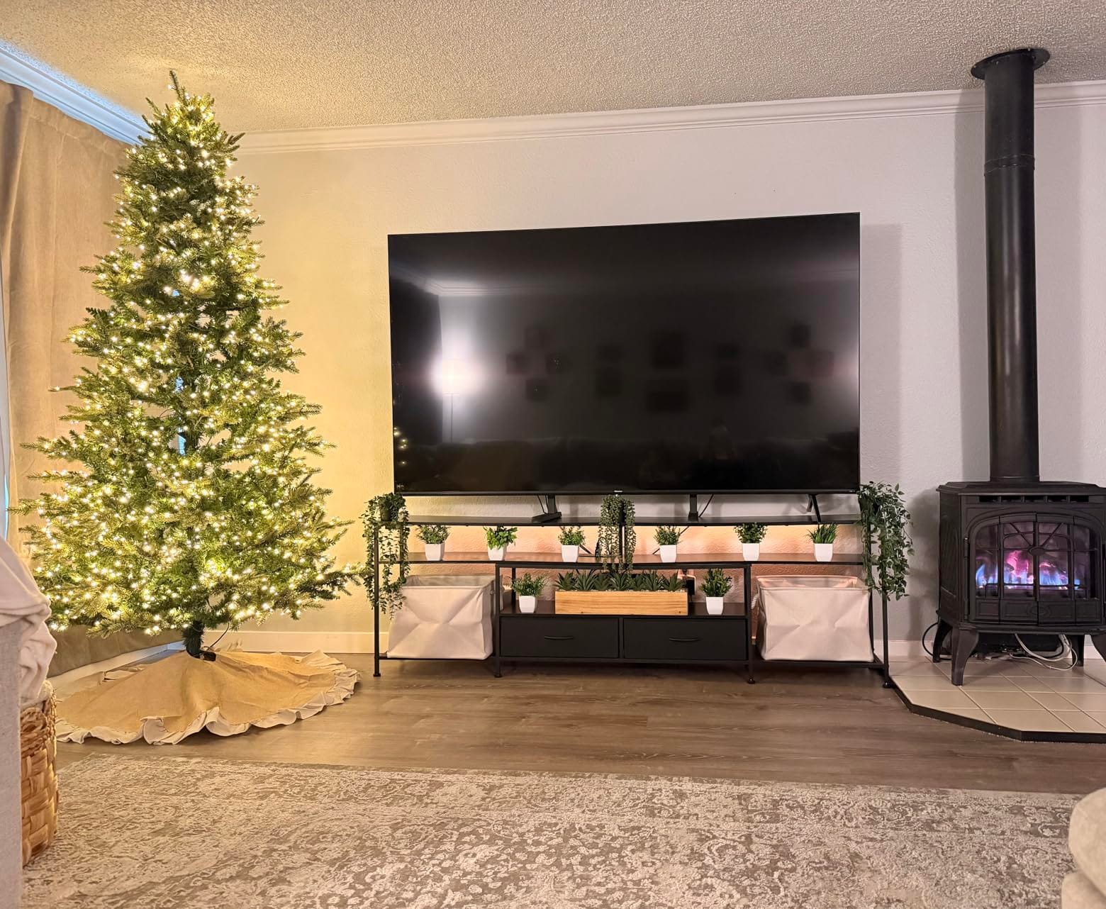 Huuger 63 Inch LED TV Stand for 65 70 Inch TV, Entertainment Center with Open Shelves and Power Outlets, TV Console for Living Room, Media Console with Drawers, Black customer photo 2