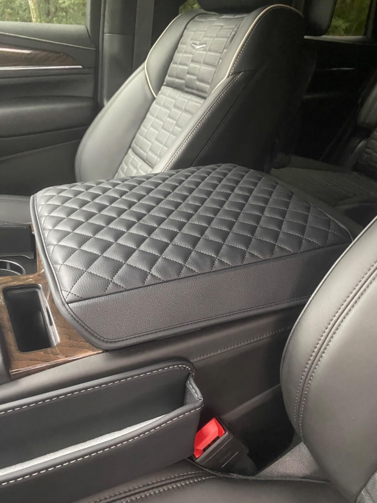 KBH Center Console Armrest Cover for Cadillac Escalade 2021-2026, Vinyl Leather, Car Arm Rest Lid Protector Cushion, Interior Accessories, Anti-Scratch, Black customer photo 2