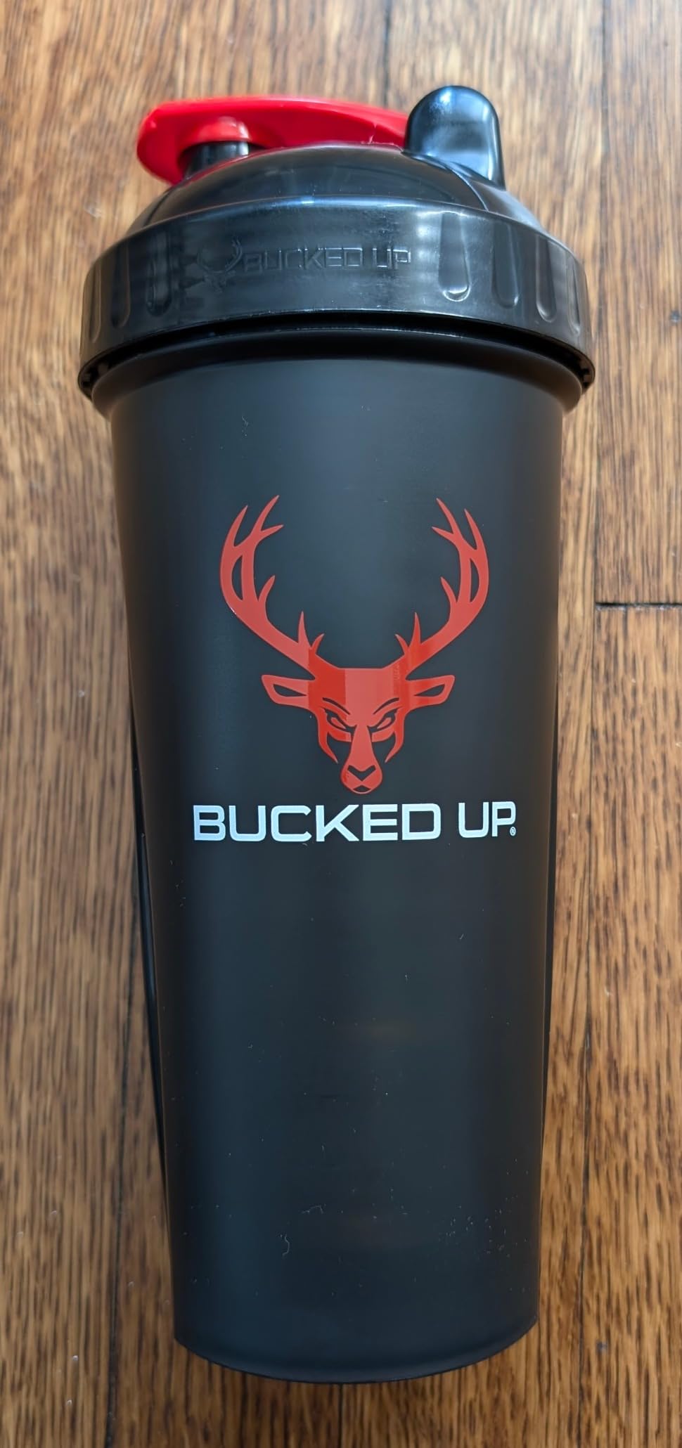 Bucked Up Perfect Shaker Bottle, 28oz, BPA-Free, Dishwasher Safe, Leak-Proof, Black Bottle with Red Buck Logo customer photo 2