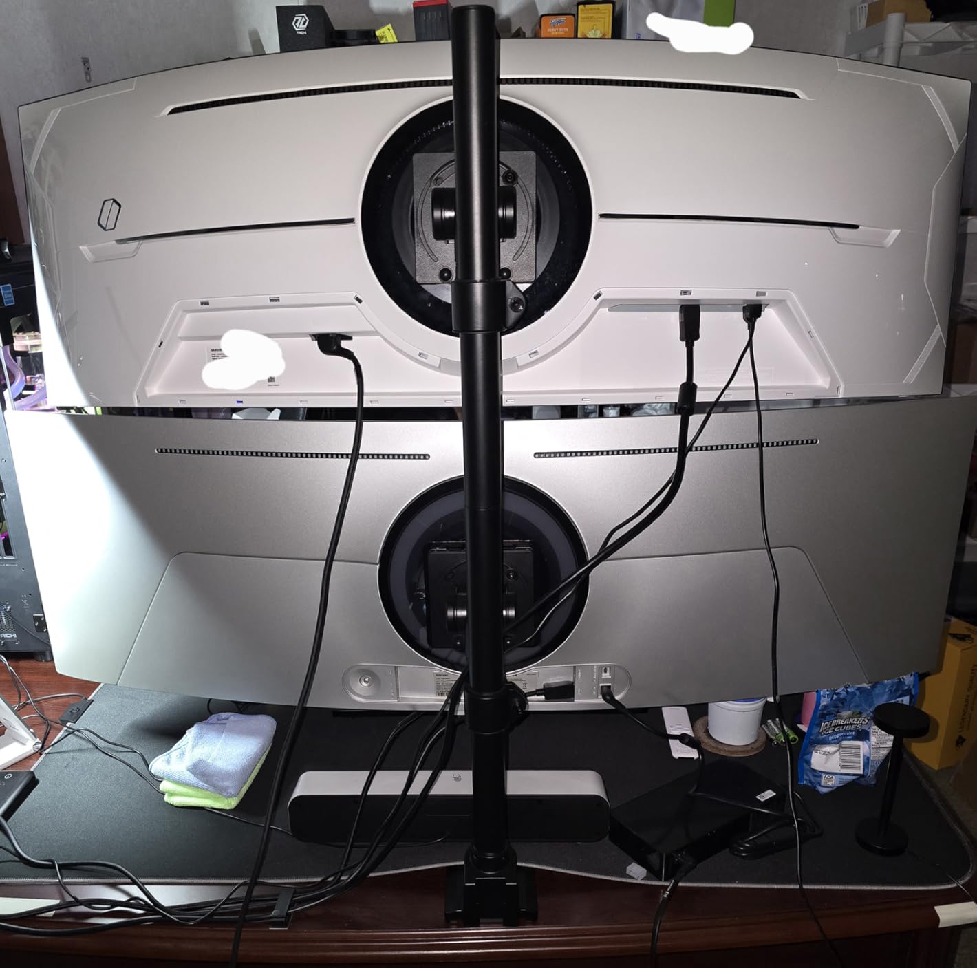 Dual Ultrawide Monitor Mount for 24-57 inch Screens, Max Load 59.4 lbs per Arm | Vertically Stacked, Heavy Duty, Aluminum, Fully Adjustable, Topside Clamp/Grommet Mounting, VESA 75/100 mm, Black customer photo 1