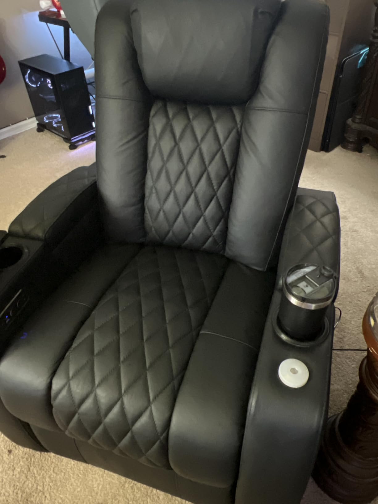 comfiroom Top-Grain Leather Home Theater Seating, Dual-Motor Power Recliner | Classic Series Black Zero Gravity Motorized Theater Chair with USB-C Charging, Adjustable Headrest, Tray Table, Row of 3 customer photo 2