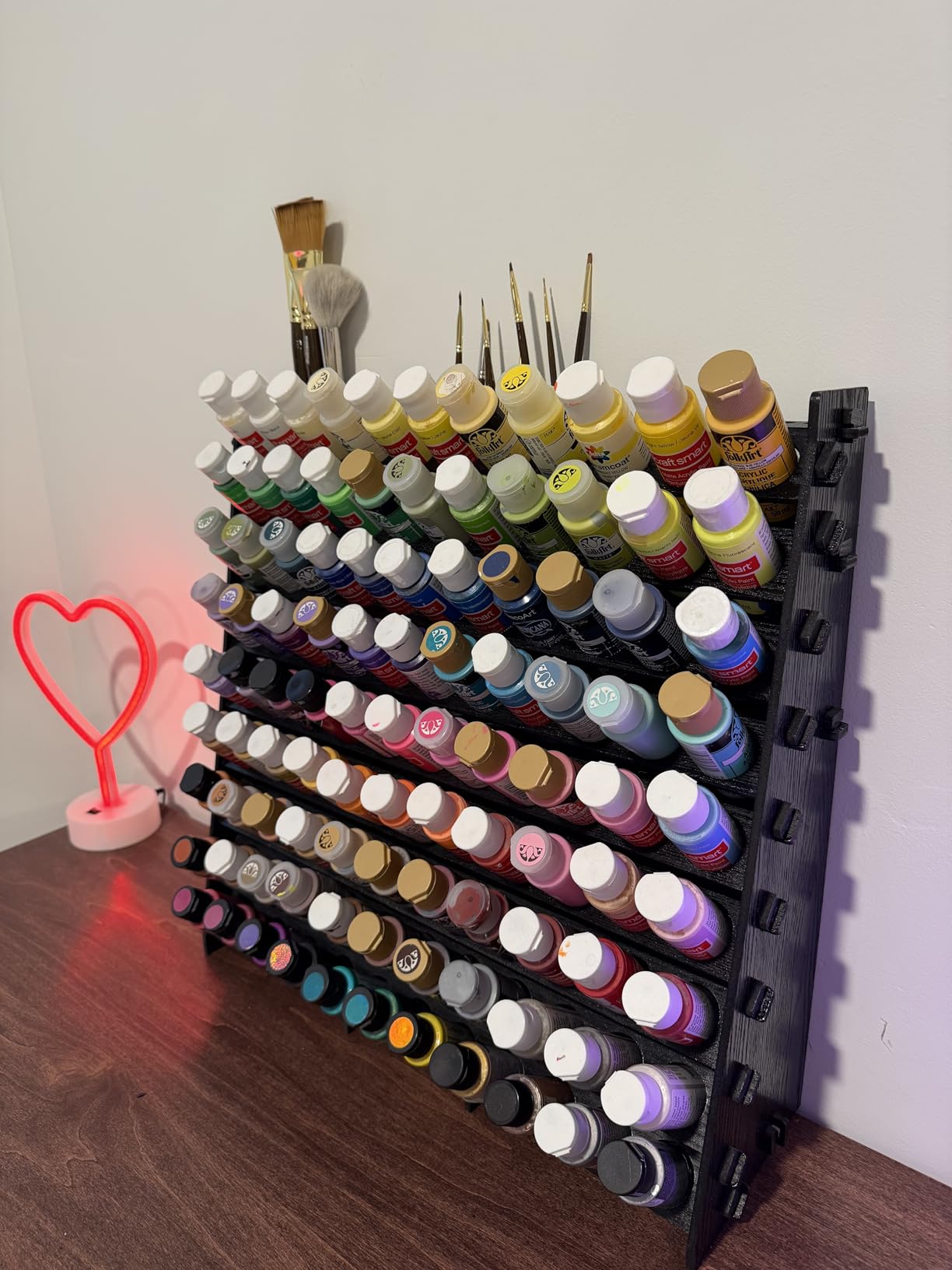 Extra Large Wooden 9-Tiers 99 Bottles' Capacity Wooden Paint Organizer & Paint Brush Rack for Acrylic OIL Craft Hobby Mini Model Painting Organizer for Artists (Vertical) customer photo 1