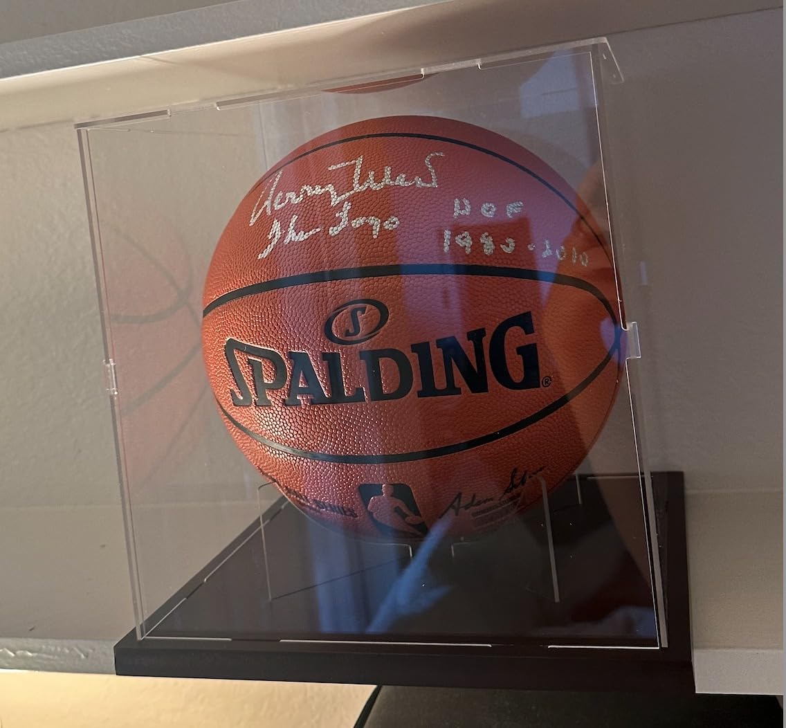 Fitense Full Size Acrylic Basketball Display Case with Solid Wood Base | UV shielded acrylic box fits autographed NBA WNBA balls, also works for soccer sports memorabilia collectibles customer photo 2