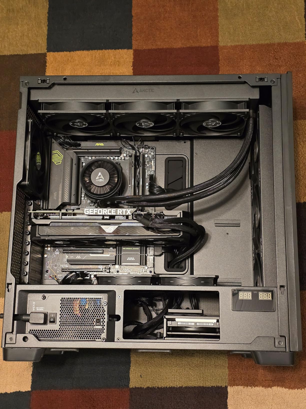 Antec Flux Pro Full-Tower E-ATX PC Case, 6 PWM Fans Included, Black | 6 PWM Fans, Walnut Wood Front Panel, High-Airflow, 90° Rotated PSU Mount, 420mm Radiator Support, CPU & GPU Temp Display customer photo 1