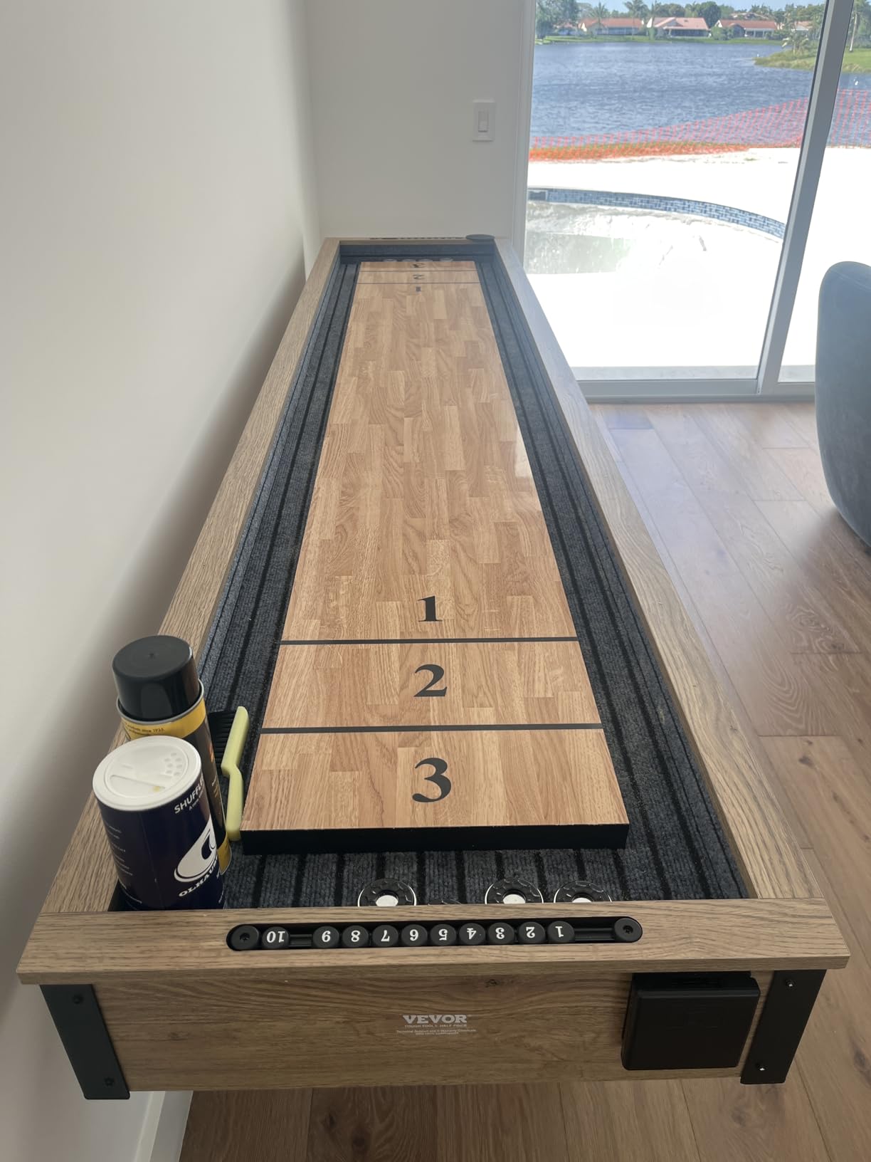 VEVOR 7ft 9ft 12ft Shuffleboard Table for Family Game Room, Shuffle Board with Scratch-Resistant Playfield, Legs, 8 Pucks, Wax, Brush customer photo 2