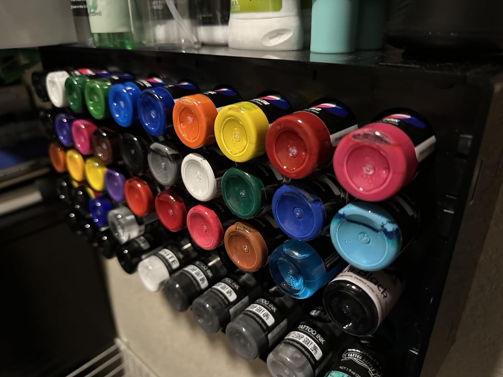 Tattoo Ink Holder Rack for 50 Bottles, Wall Mount & Desktop Tattoo Ink Organizer for 1oz Bottles, Plastic Display Storage Shelf, Easy Assembly Tattoo Supply Rack for Tattoo Artists & Studios customer photo 2