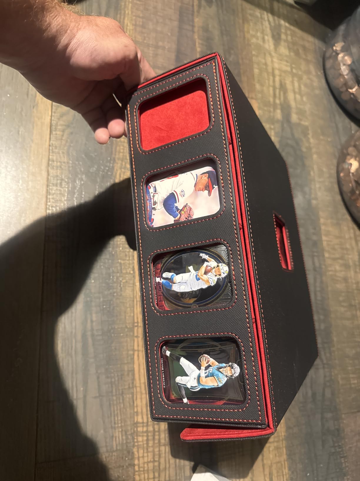 4-Row Trading Card Storage Box, Holds 3200+ Cards [US Patent], Black & Red | Large Capacity, Portable Handle & Display Windows, Compatible with MTG, Commander, Sports Cards and Other Standard TCG Cards customer photo 1