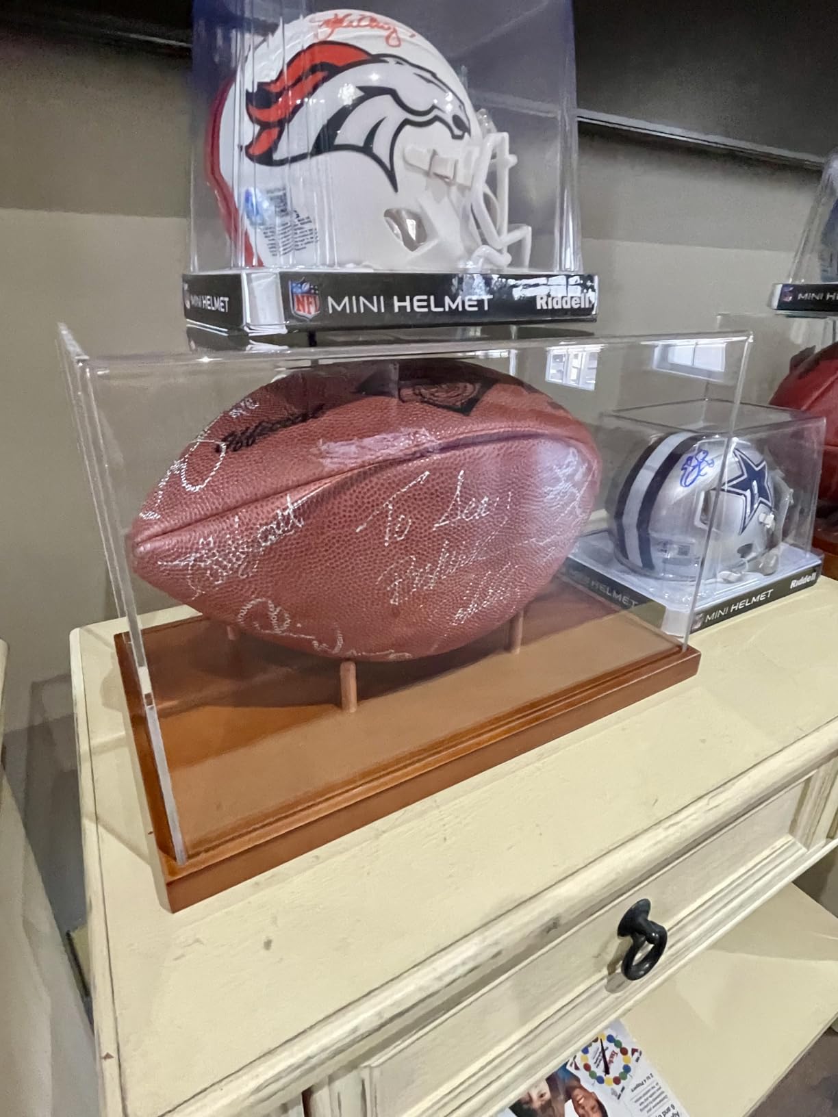 JupDec Football Helmet Display Case, Full Size Acrylic Baseball Motorcycle Helmet Showcase, UV Protection Souvenirs and Collectibles Box with Solid Wood Base & Riser, Ideal Gift for Sports Enthusiast customer photo 1