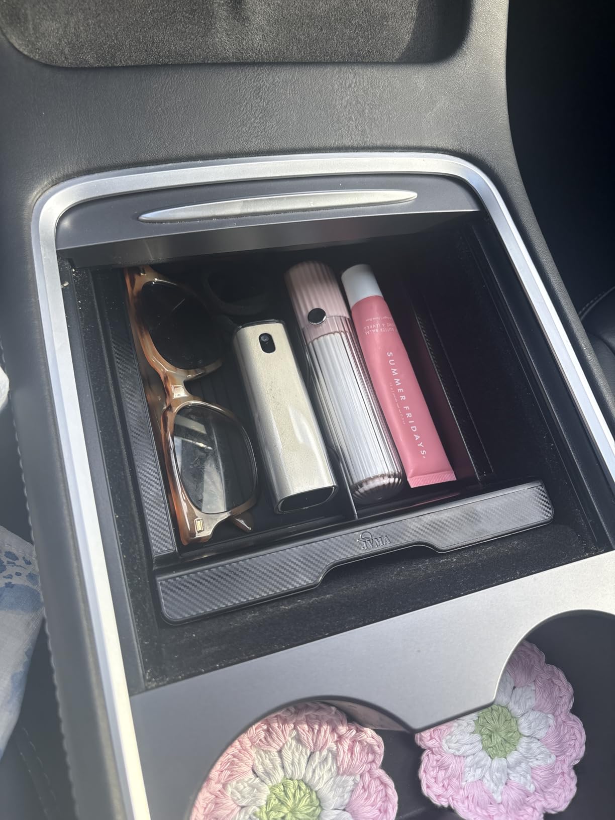 JVMA Backlit Center Console Tray for Tesla Y 2021-2024 & Model 3 2021-2023 | Transparent Organizer Smooth Sliding PC Accessories 3 Carbon Edition customer photo 1