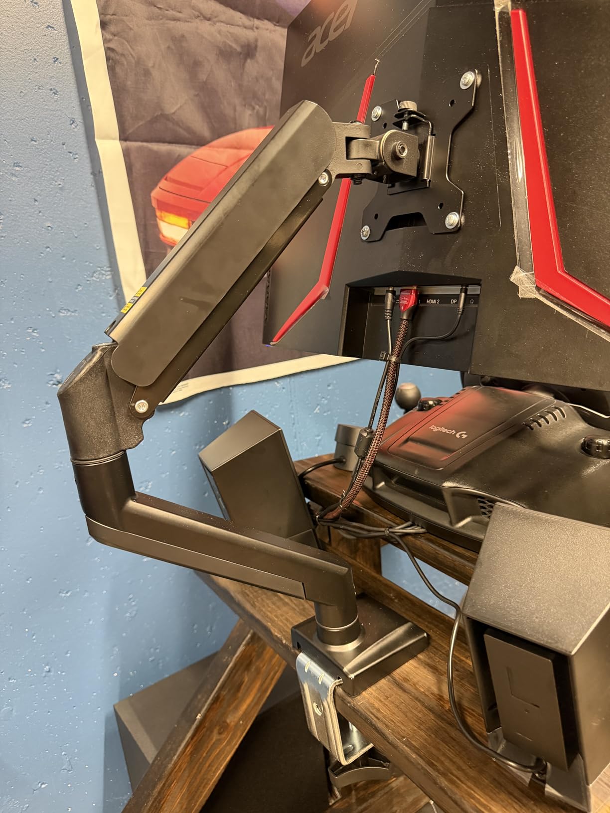 WALI Adjustable Single Monitor Arm for 13-34 inch Screens, up to 26.4 lbs | Single Monitor Desk Mount, Full Motion with Tilt, Swivel, Rotation, C-Clamp & Grommet Base, VESA 75/100mm (GSMP001N), Black customer photo 1