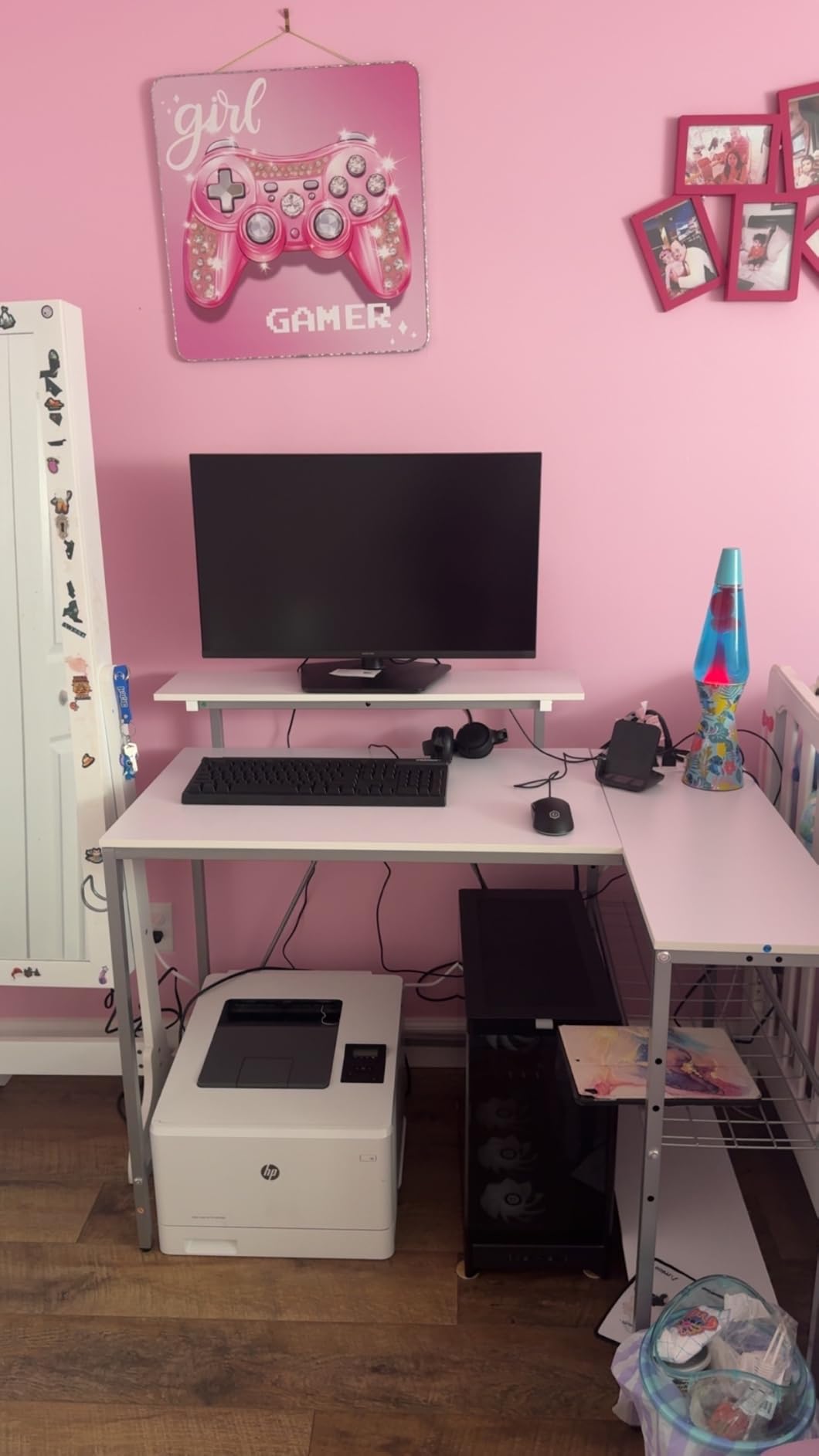 Bestier 42-Inch L-Shaped Computer Desk with Charging & LED, Black, Charging 2AC+USB+Type-C, RGB LED Strip, Reversible Shelves, Monitor Stand, Headphone Hook, Cable Mgmt, Small Space customer photo 2