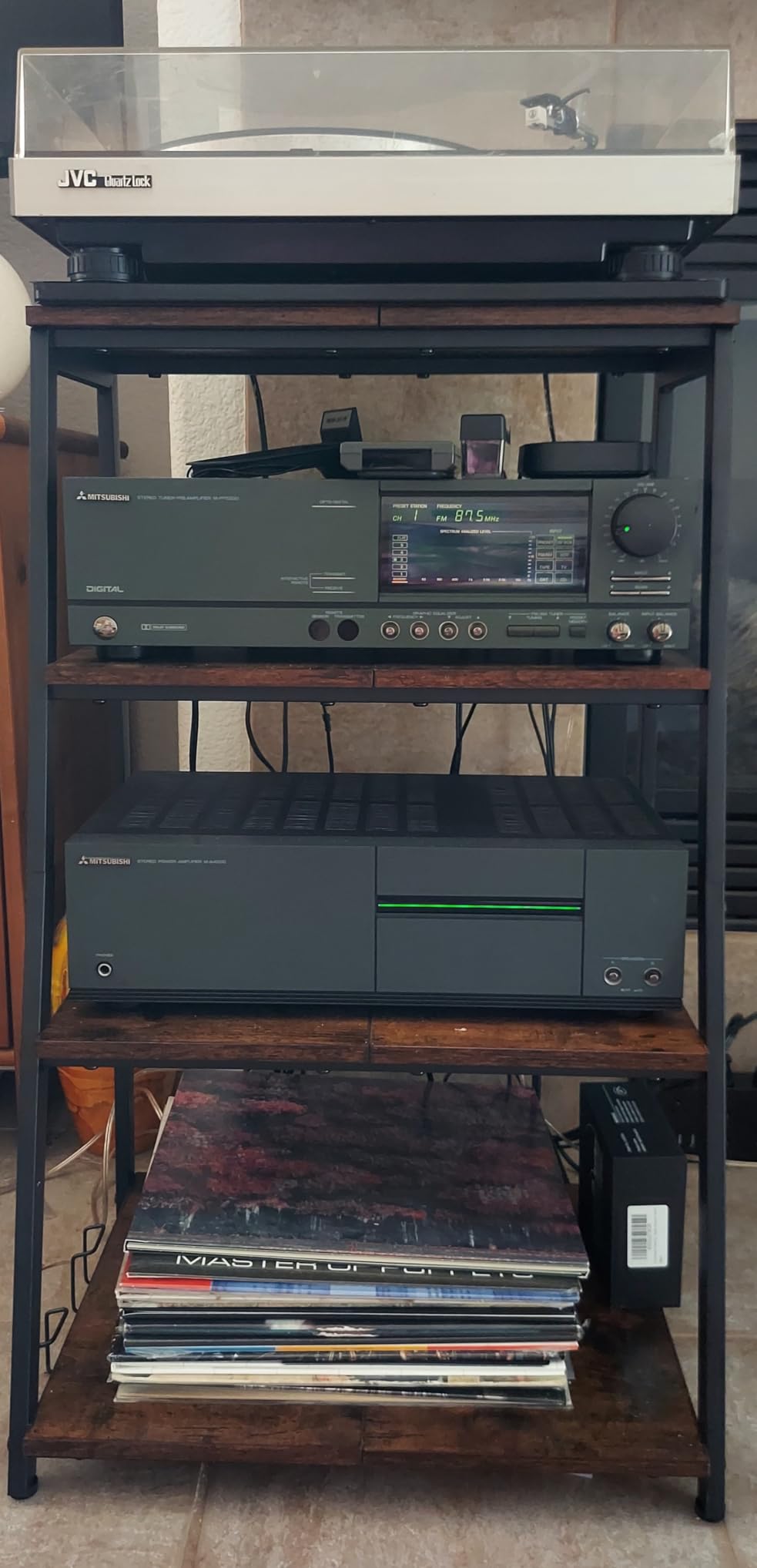4-Tier AV Media Stand with 2 Hooks, Heavy Duty Stereo Cabinet Furniture - Large Stereo Rack and Game Console Stand, Wooden Record Player Stand, Audio Stand Perfect for DVD Players/Game Console/TV Box/Xbox customer photo 1