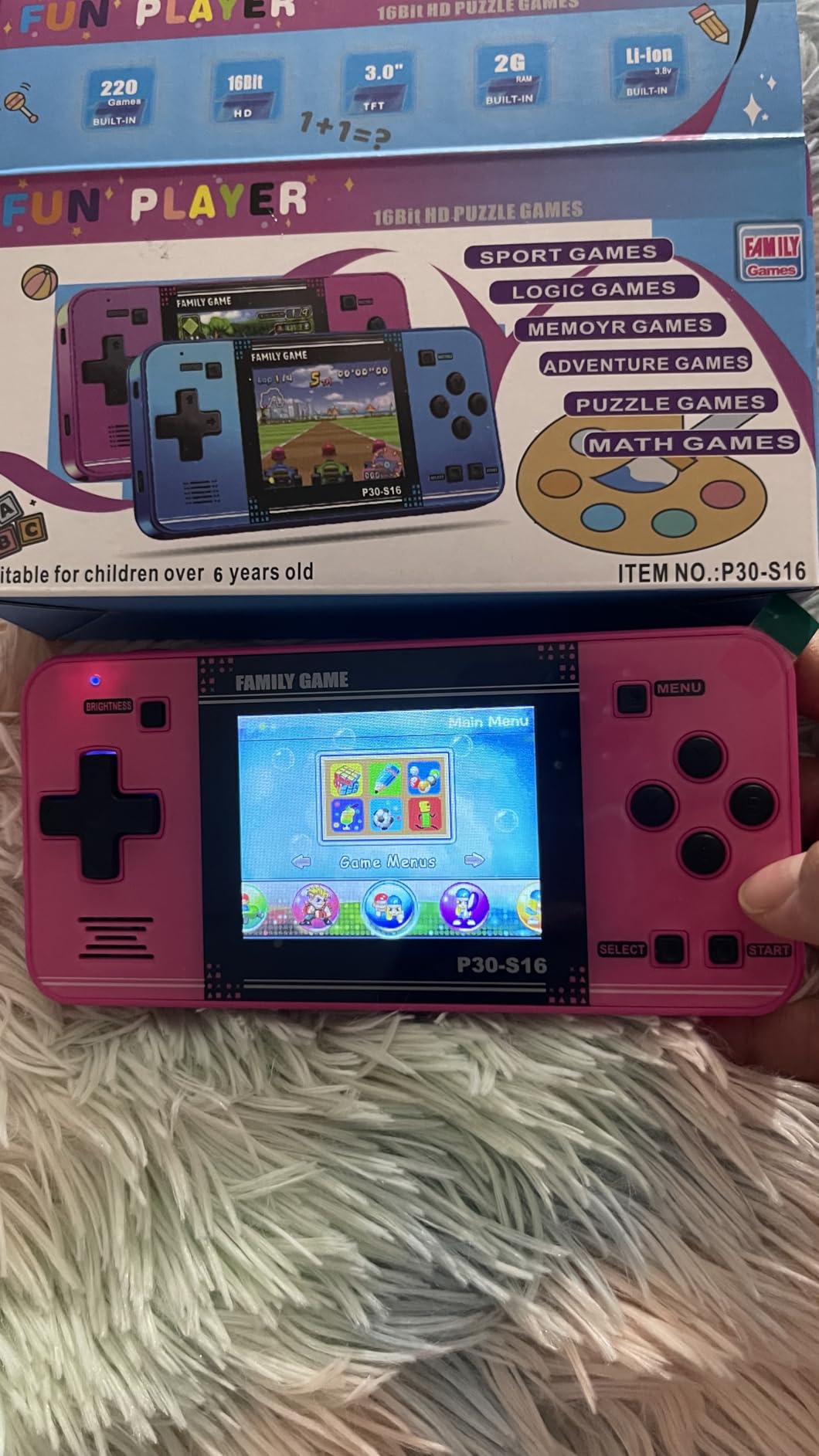 Handheld Game for Kids -Preloaded 220 Retro Video Games, Portable Gaming Player with Rechargeable Battery 3.0