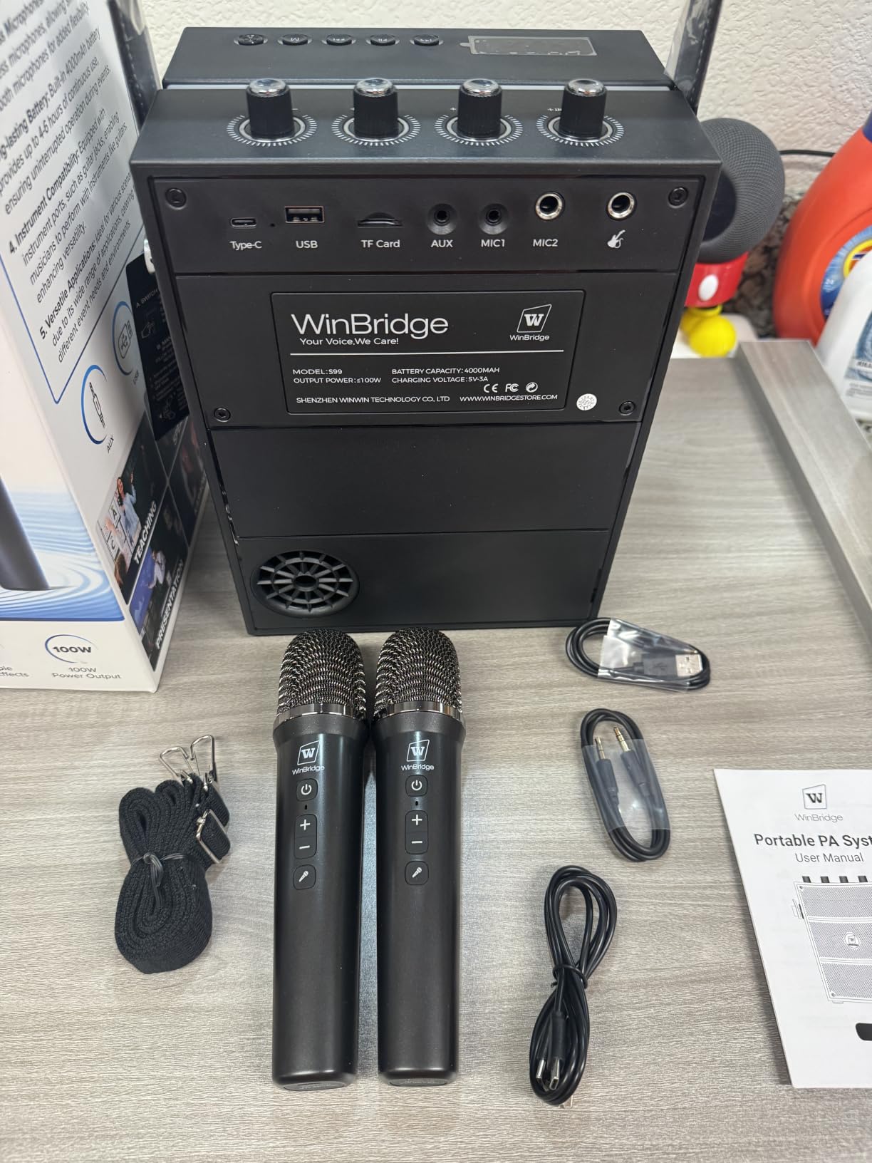 100W Powerful Voice Amplifier with 2 Wireless Microphones S99 | Big Pro Sound Portable Speaker with Microphone, Bluetooth Speaker PA System Karaoke Machine Support BT/USB/TF Card/Aux/Guitar customer photo 2