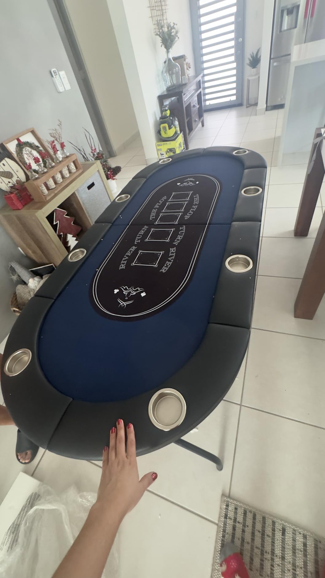VEVOR 8 Player Poker Table Foldable, Portable Folding Card Board Game Table, Casino Leisure Table, Blackjack Texas Holdem Table with Padded Rails and Stainless Steel Cup Holders,Blue (72 in) customer photo 2
