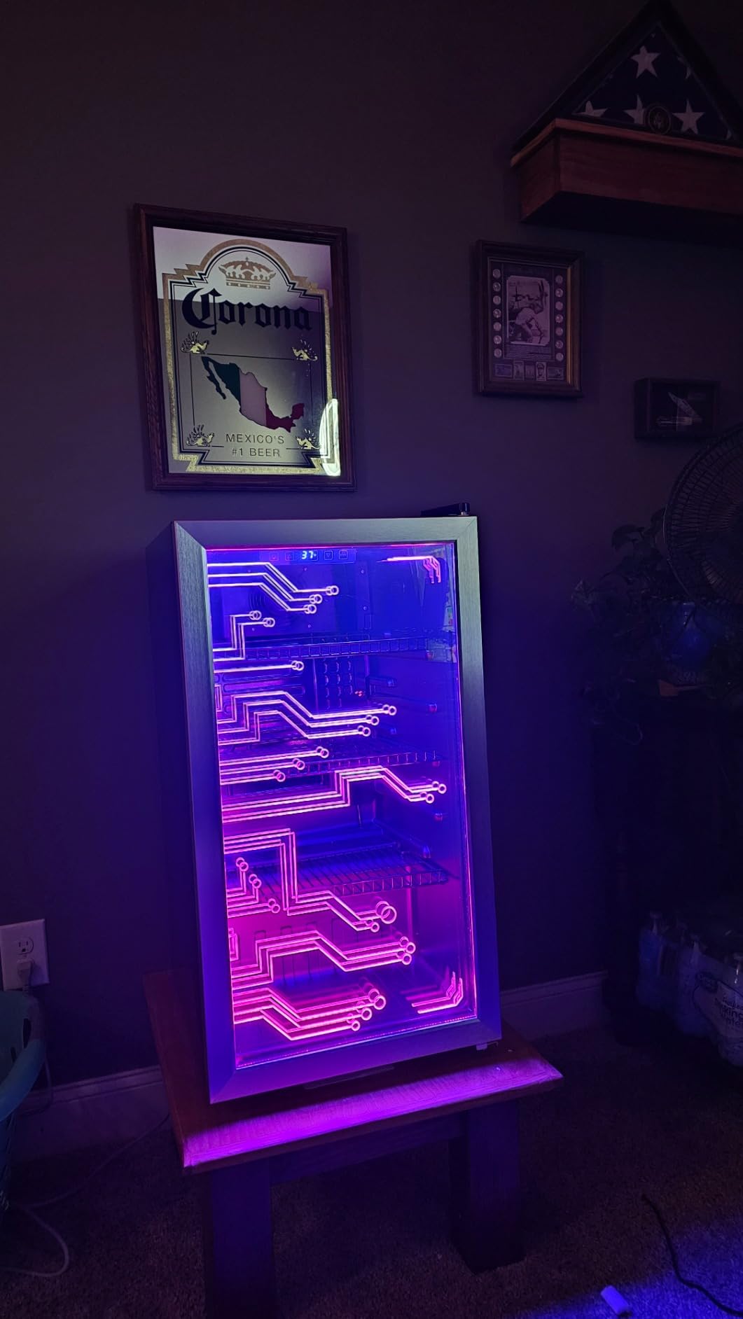 Cyberpunk Beverage Cooler, 130 Can Mini Fridge, LED Light Door, Gaming Room | Colorful LED Ambient Lighting, Freestanding for Bar & Party, Adjustable Shelves for Cans & Bottles customer photo 1