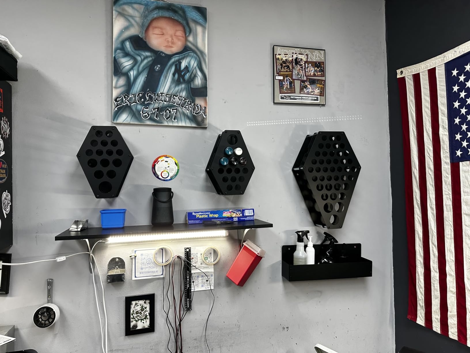 POARMEEY Tattoo Ink Pigment Bottle Holder Storage Rack for Tattoo Studio | Diamond Wall Mount Tattoo Pigment Ink Bottle Display Rack, 68 Holes Metal storage holder for tattoo studio & tattoo artists customer photo 1