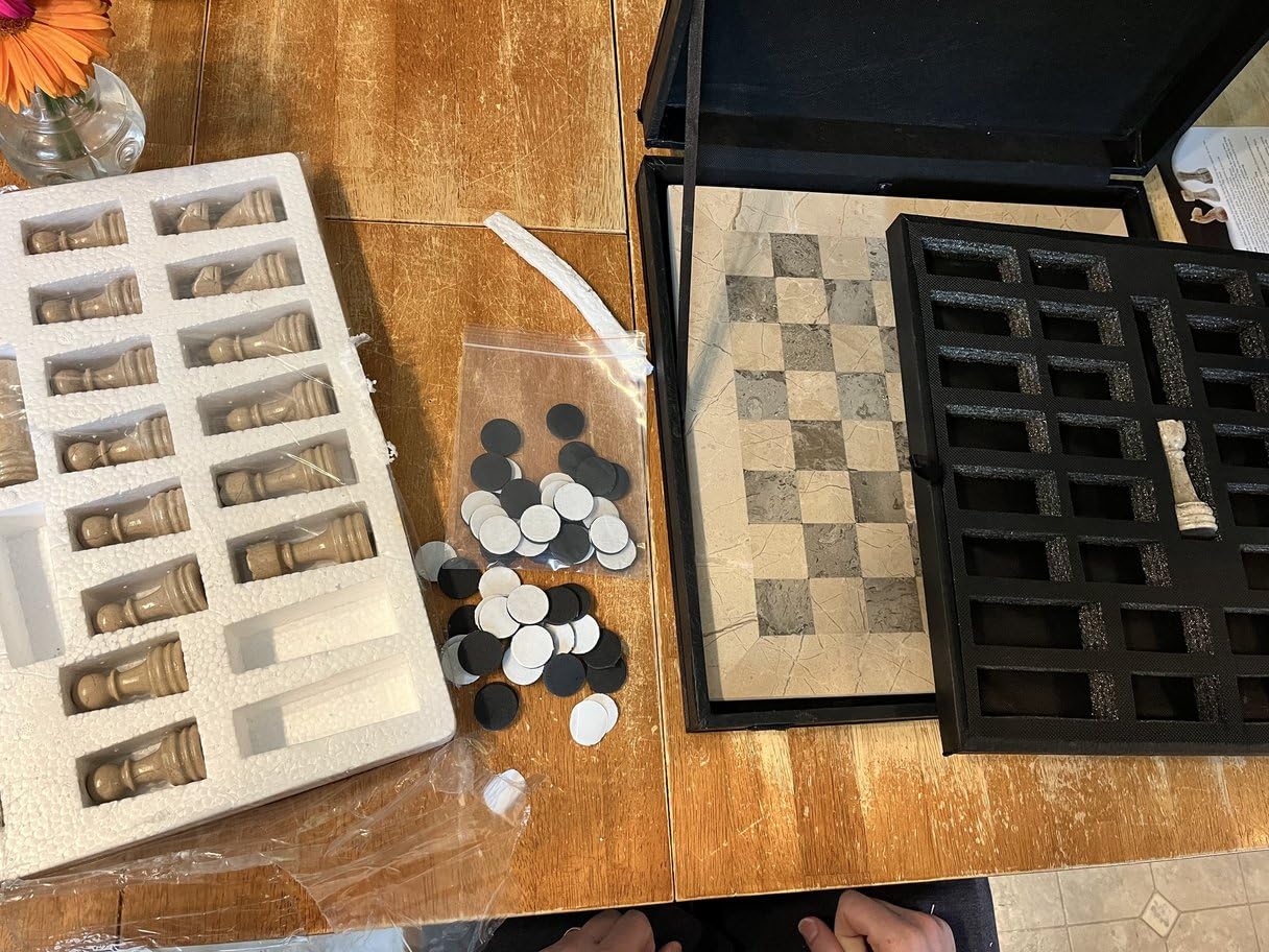 Marble Chess Set 15 Inch White and Verona Handmade Board Game with Storage Box, Classic Travel Chess Set for Adults with Chess Pieces & 2 Extra Queens, Elegant Gift & Home Decor customer photo 1