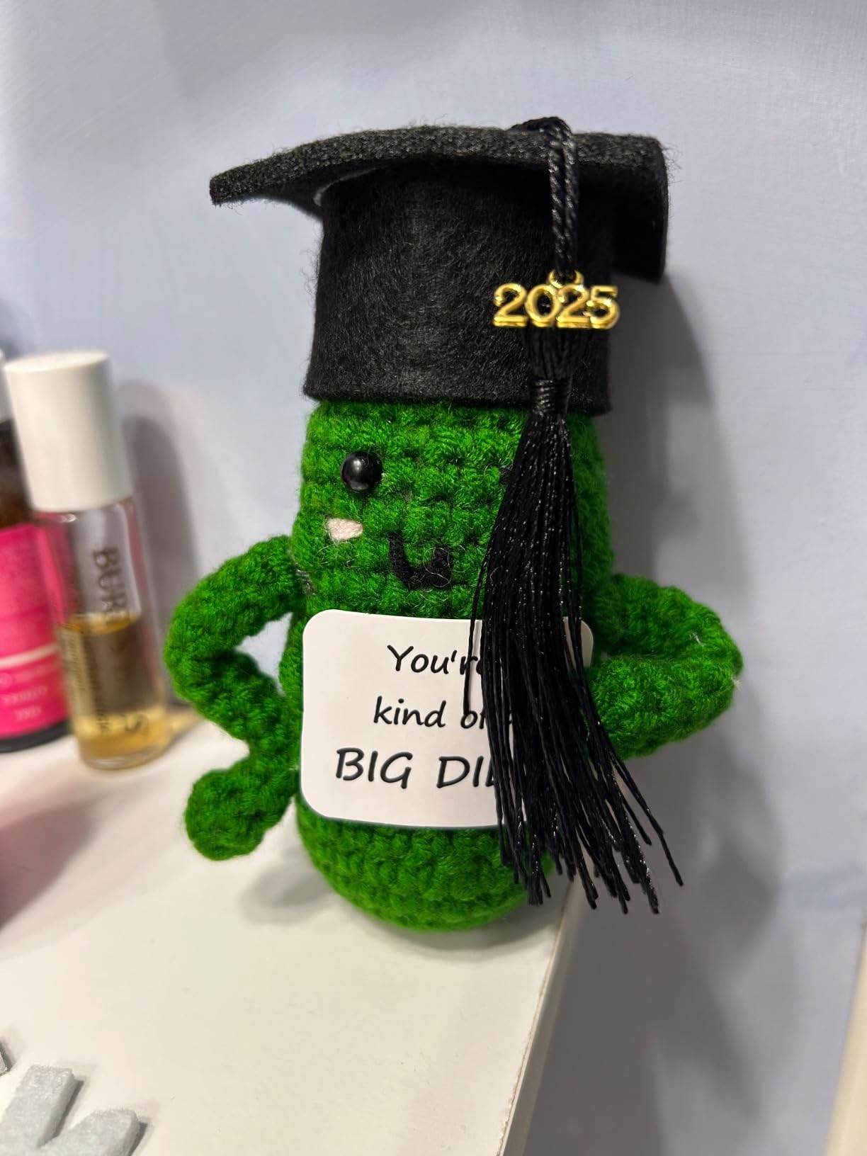 Graduation Pickle Doll Whimsical 2026 Graduation Gift, Handmade Crochet Toy Figure with Cap, Unique Gift for Graduates of Class 2026, Pocket-Sized Stress Relief customer photo 1