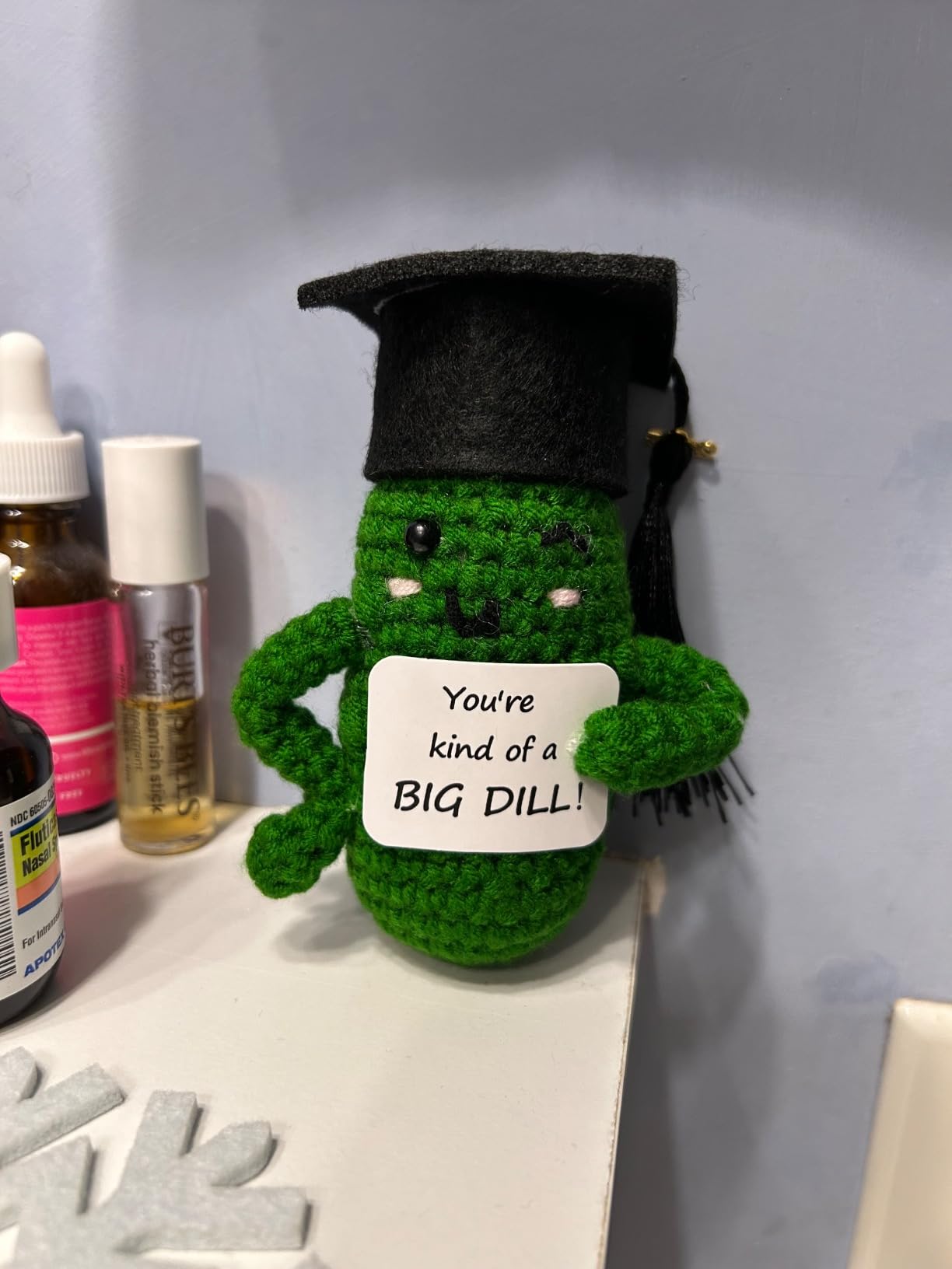 Graduation Pickle Doll Whimsical 2026 Graduation Gift, Handmade Crochet Toy Figure with Cap, Unique Gift for Graduates of Class 2026, Pocket-Sized Stress Relief customer photo 2