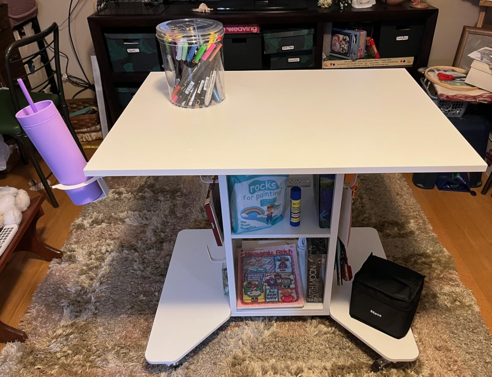 Pamray Small Gaming Desk Rolling Computer Table Black | Movable, with LED Lights Power Outlets, with Storage Pegboard and Hook, Sturdy, Suitable for Study Gaming Bedroom Dorm customer photo 2
