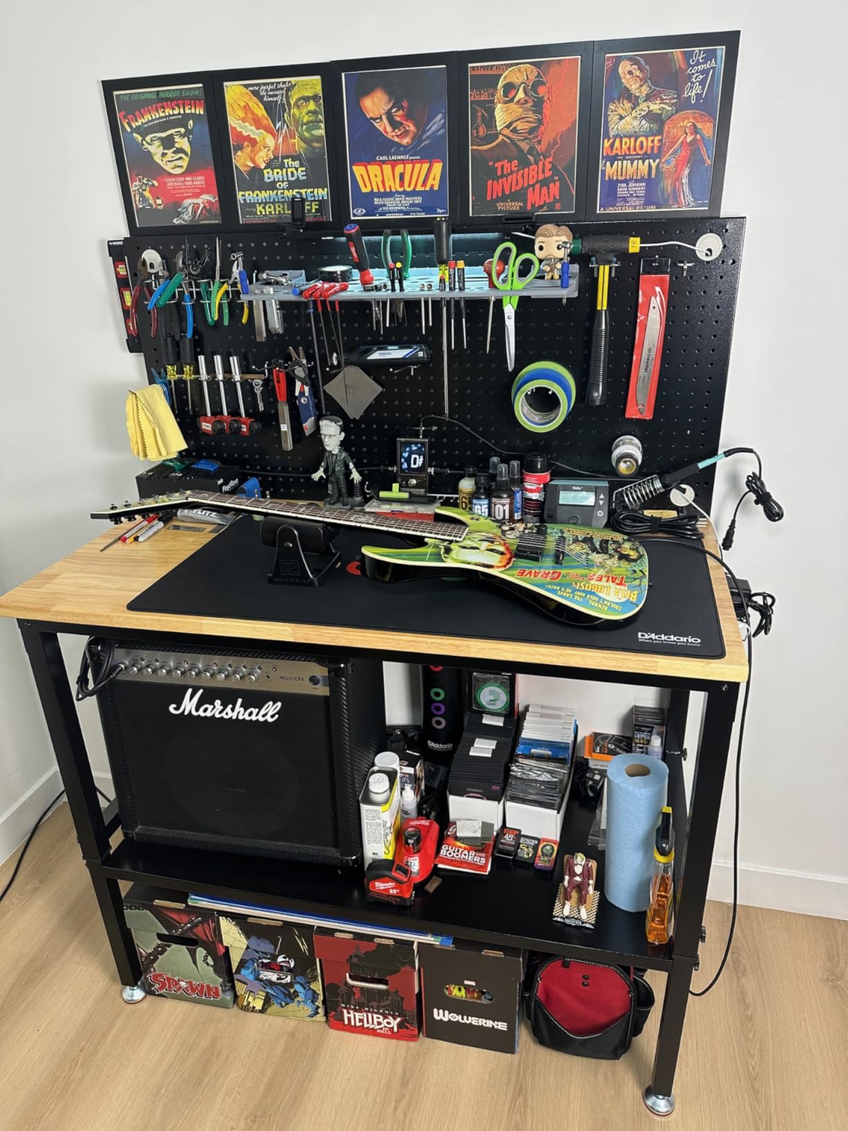 CAMMOO 48x24 Inch Garage Work Bench with Storage, Pegboard & Power Strip | Heavy Duty Adjustable Workbench With 2000 lb Load, Rubberwood Top, LED Light & ETL Outlets For Garage Workshop customer photo 2