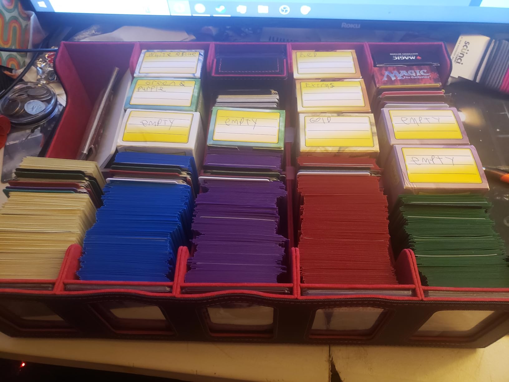 Kabinka 5 Row 3900+ Trading Card Storage Box with Commander Display | MTG Storage Box with Removable Lid Bulk Card Storage for MTG TCG PTCG Sports Card, Top Loaders Storage Box (Black) customer photo 1
