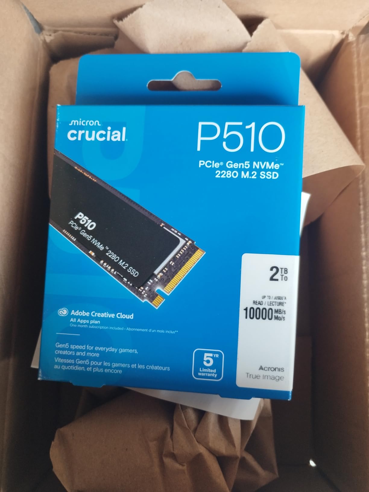 Crucial P510 PCIe Gen5 NVMe 2TB SSD, Up to 10,000MB/s, TLC NAND, Laptop & Desktop (PC) Compatible, for Gamers & Creatives, Solid State Drive – CT2000P510SSD8-01 customer photo 2