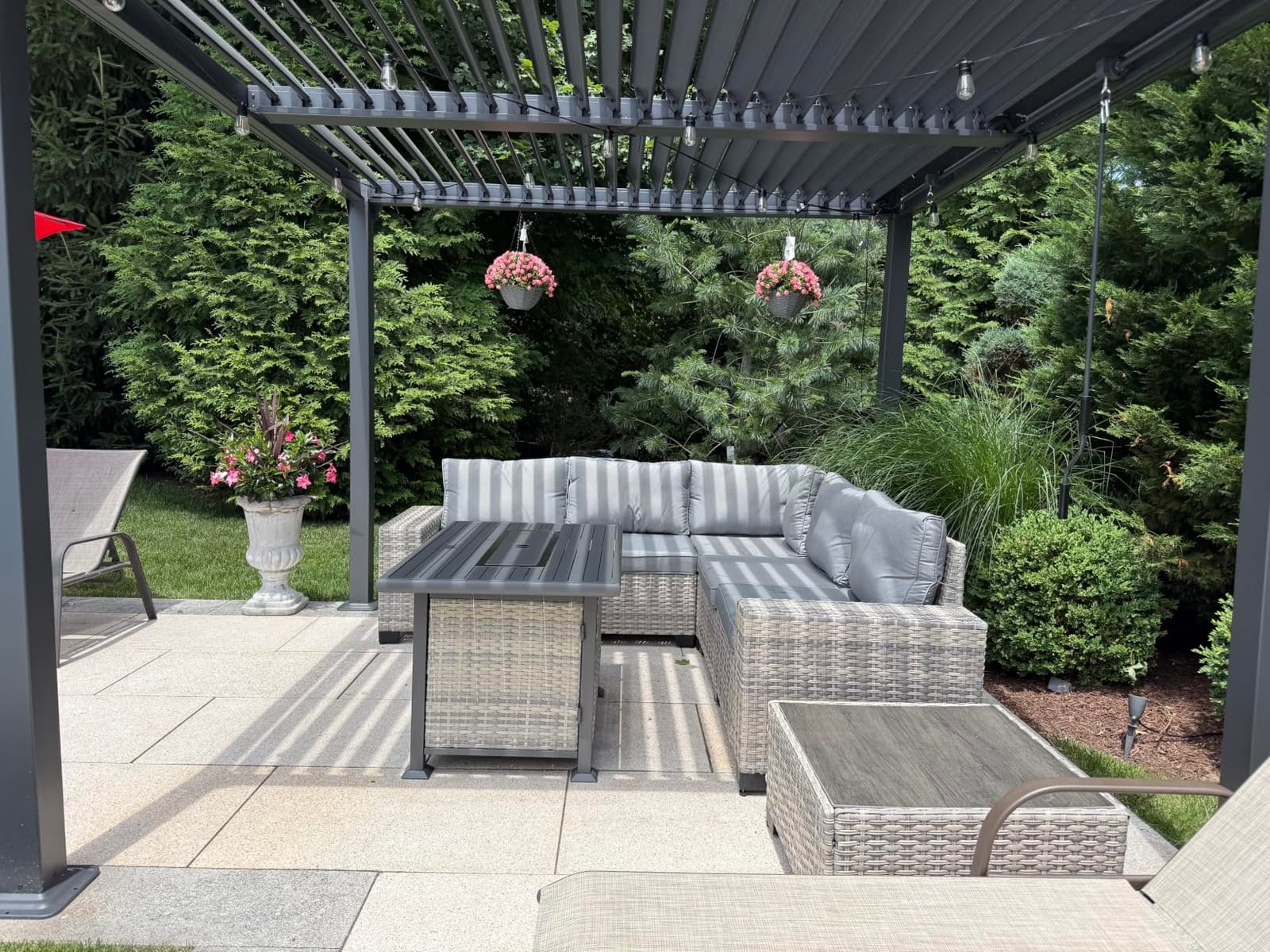 Outdoor Patio Furniture Set PE Wicker Rattan Outdoor Sectional Sofa | Patio Conversation Set with 55,000 BTU Fire Pit Table & Rocking Swivel Chair, Coffee Table & Thickened Cushions, Dark Grey customer photo 1