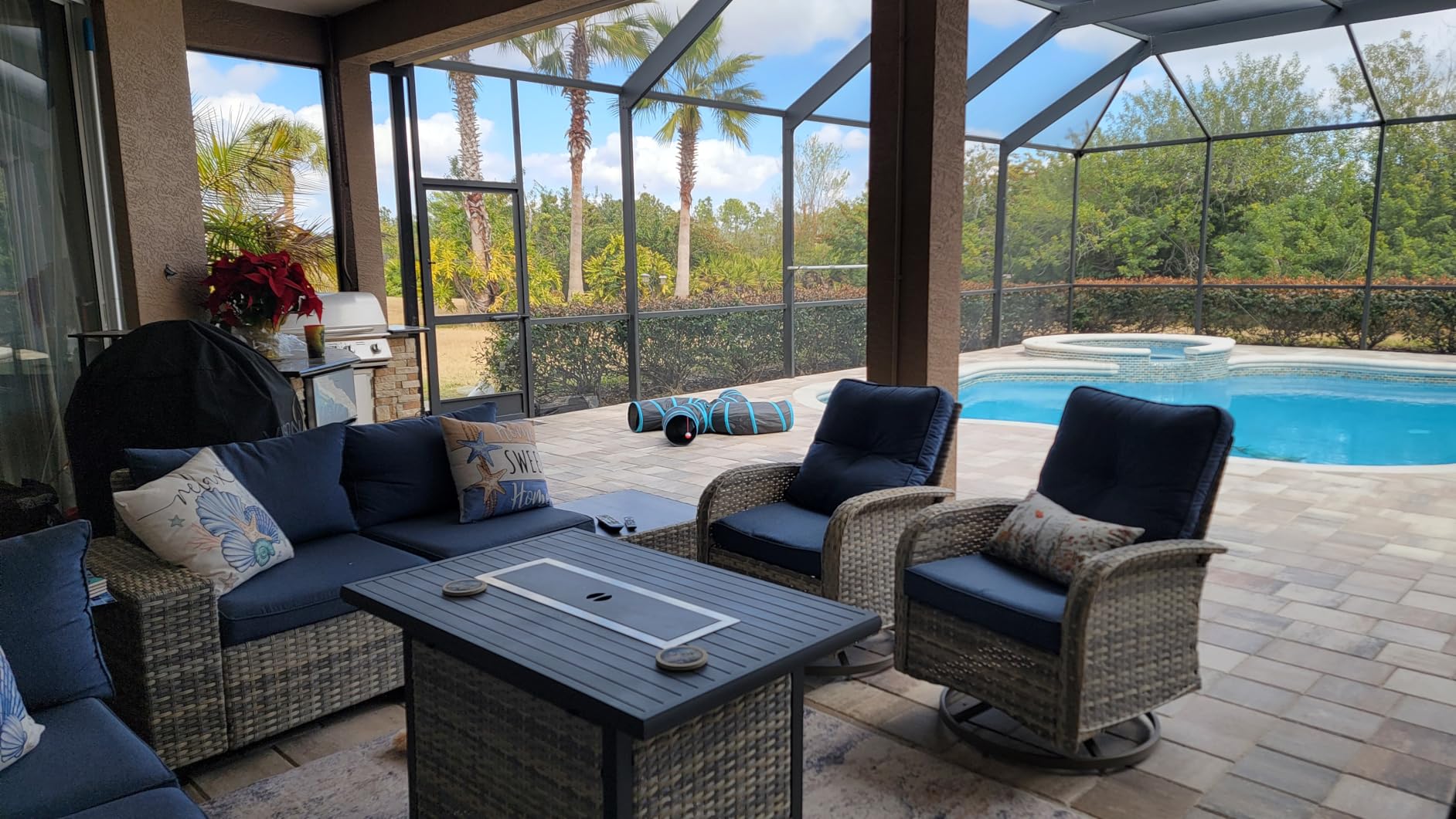 Outdoor Patio Furniture Set PE Wicker Rattan Outdoor Sectional Sofa | Patio Conversation Set with 55,000 BTU Fire Pit Table & Rocking Swivel Chair, Coffee Table & Thickened Cushions, Dark Grey customer photo 2