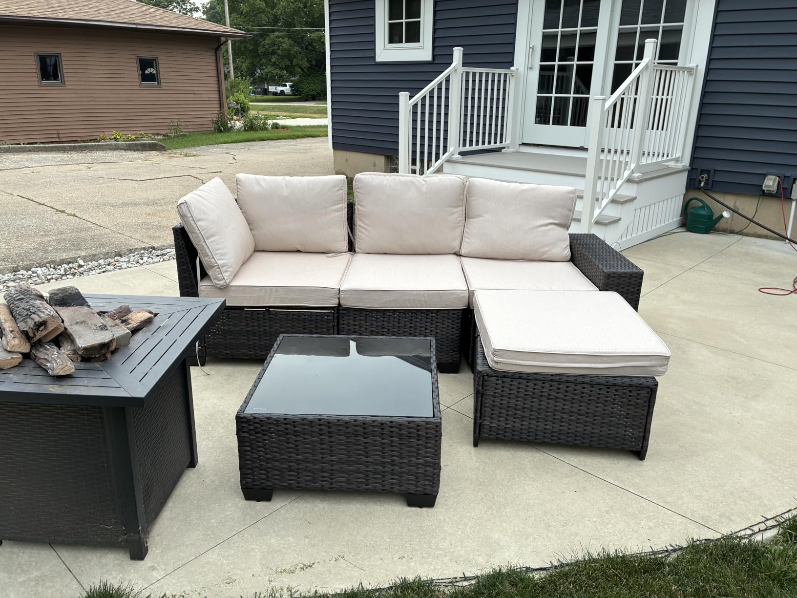Patio Furniture Set, 6 Pieces Outdoor Couch Sofa with Wider Armrests & Glass Coffee Table, Outdoor Sectional Furniture with Thick Cushions for Party, Poolside, Garden-Beige customer photo 1