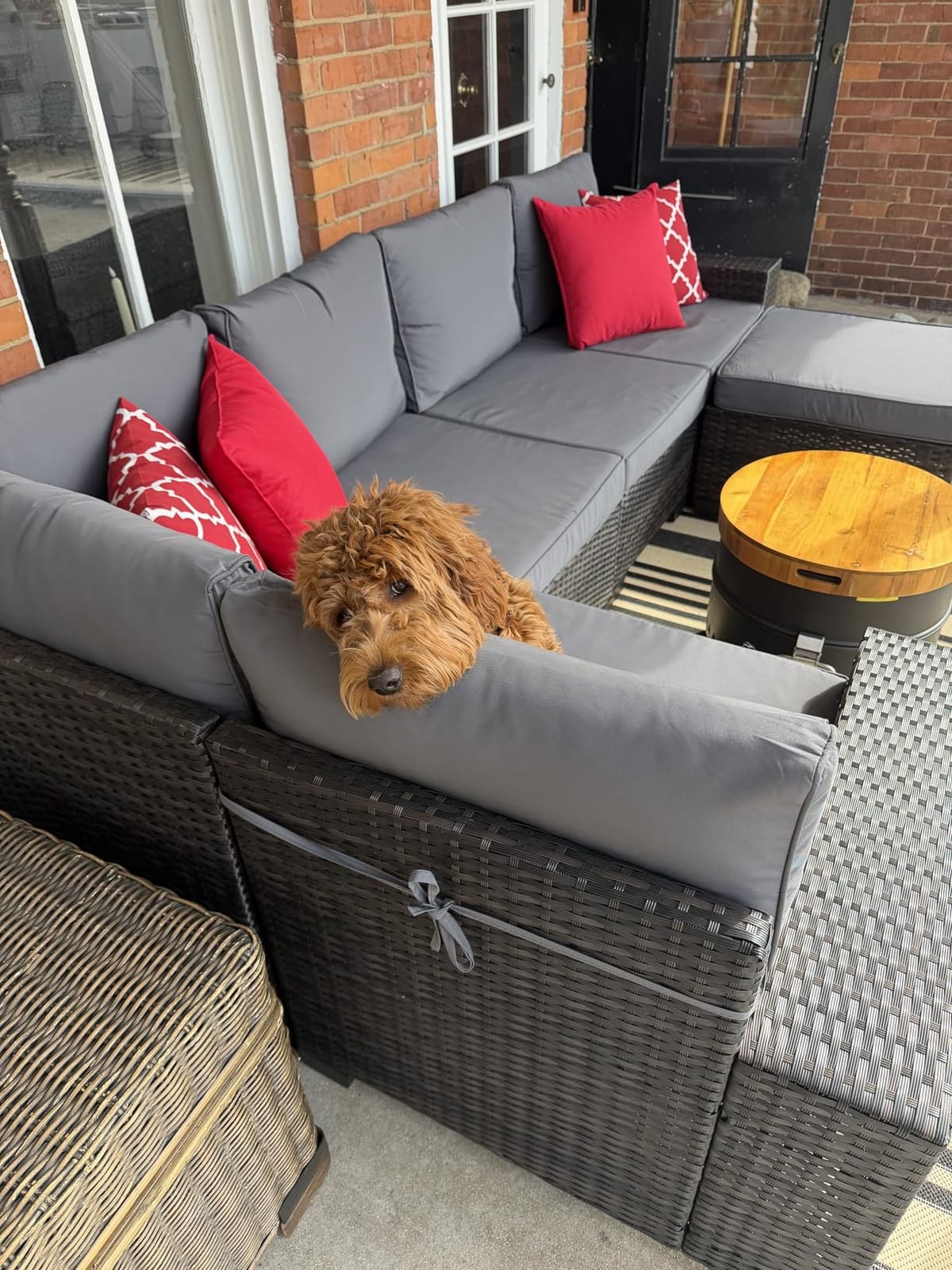 Patio Furniture Set, 6 Pieces Outdoor Couch Sofa with Wider Armrests & Glass Coffee Table, Outdoor Sectional Furniture with Thick Cushions for Party, Poolside, Garden-Beige customer photo 2