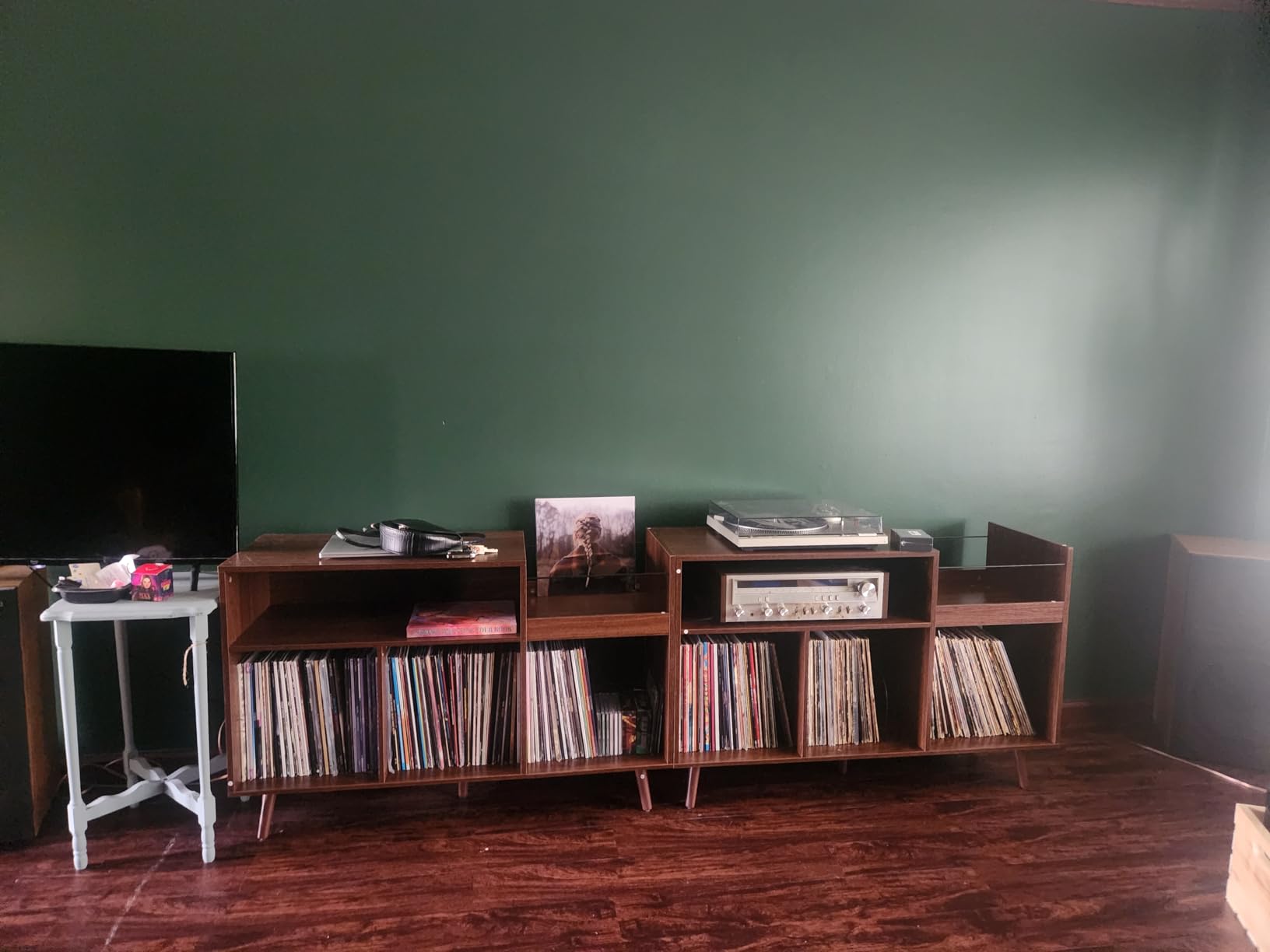 RARZOE Large Record Player Stand for Living Room, Walnut | Mid Century Vinyl Record Display Stand customer photo 1