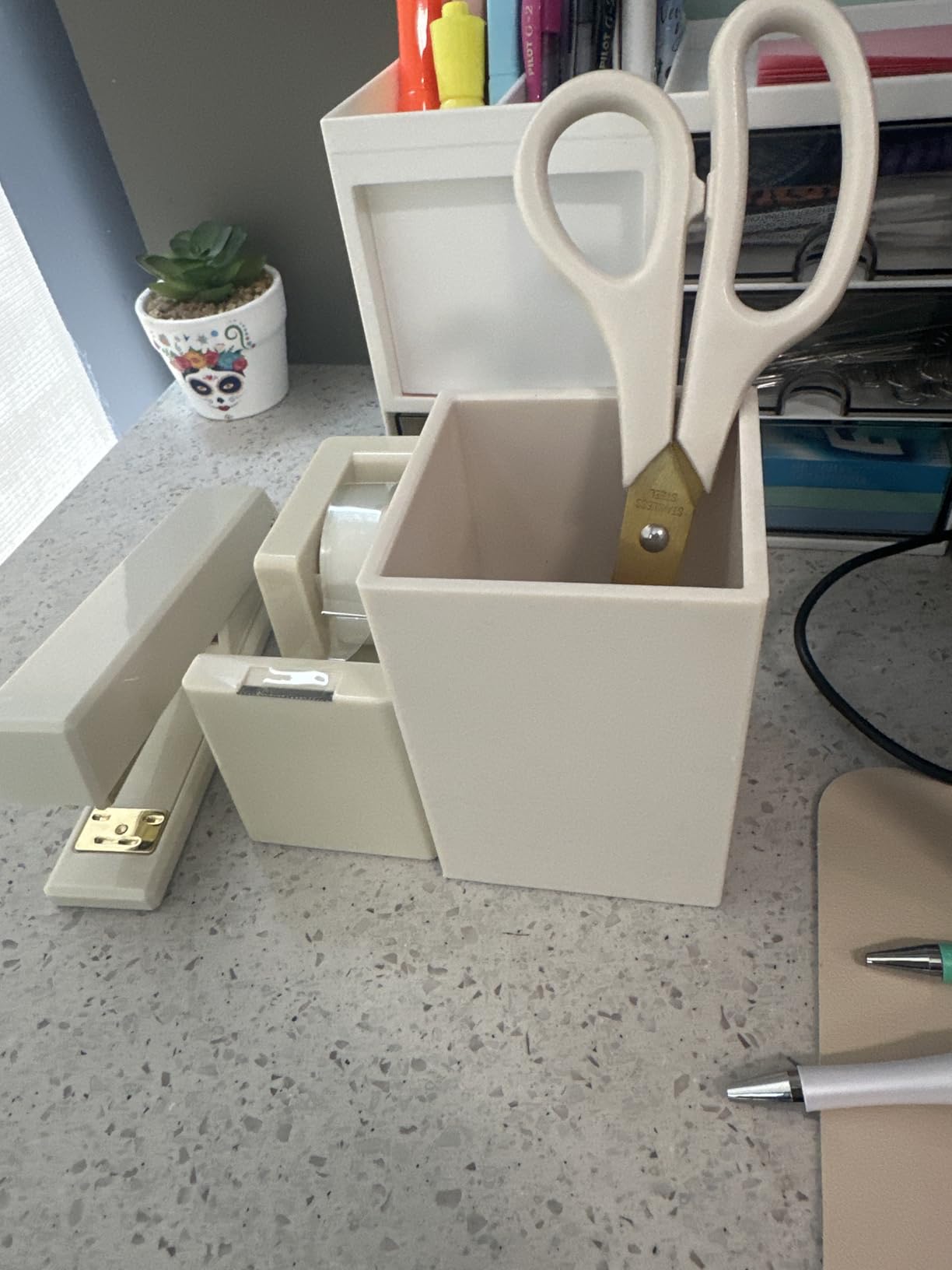 Aesthetic Desk Accessories Set - A Complete Desktop Organizer Set For Women Enhances Any Office Decor - An Office Supplies Kit w Gold Finish incl. Pen Holder, Scissors, Stapler, Tape Dispenser & More customer photo 1