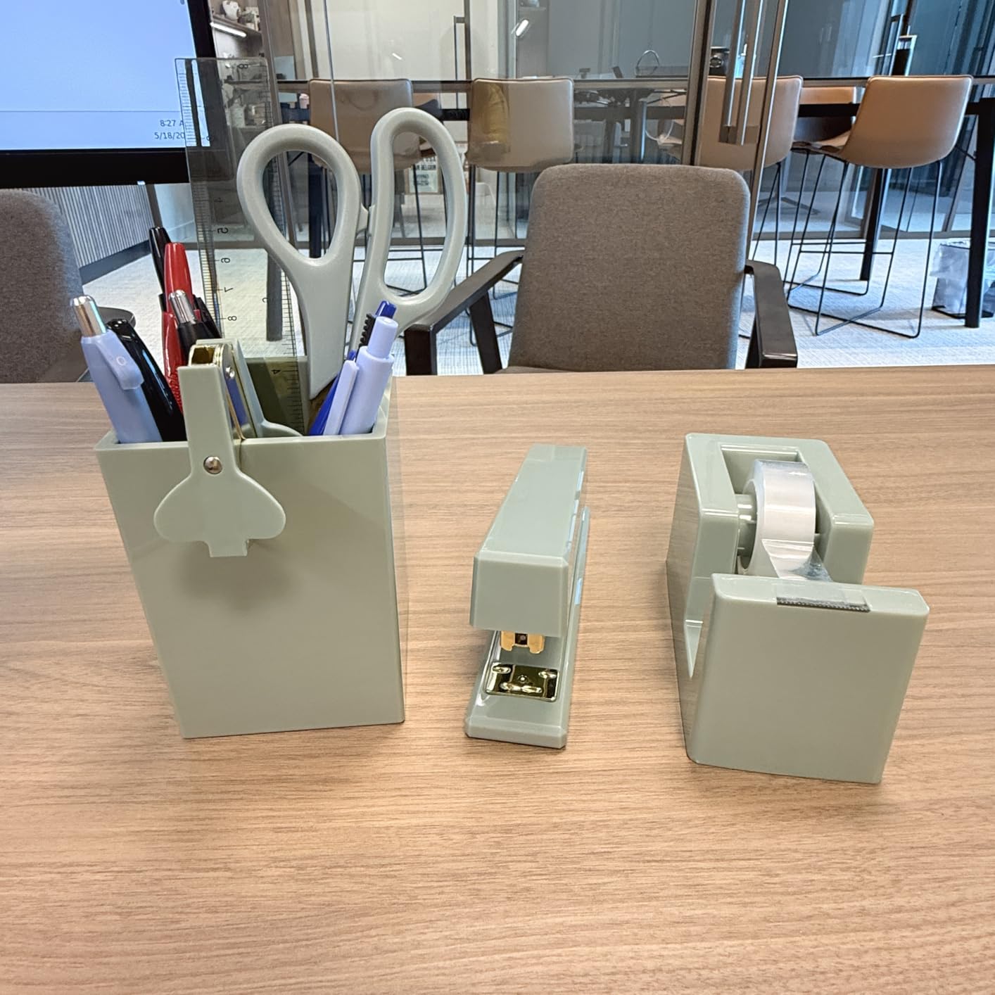 Aesthetic Desk Accessories Set - A Complete Desktop Organizer Set For Women Enhances Any Office Decor - An Office Supplies Kit w Gold Finish incl. Pen Holder, Scissors, Stapler, Tape Dispenser & More customer photo 2