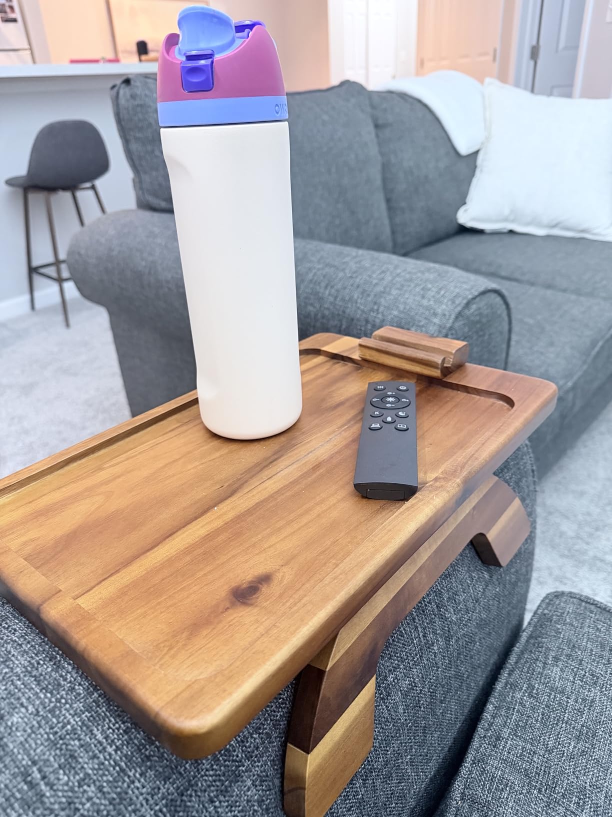 BLUEWEST Couch Armrest Table, Sofa Arm Tray with 360° Rotating Cup Holder | Compact 16