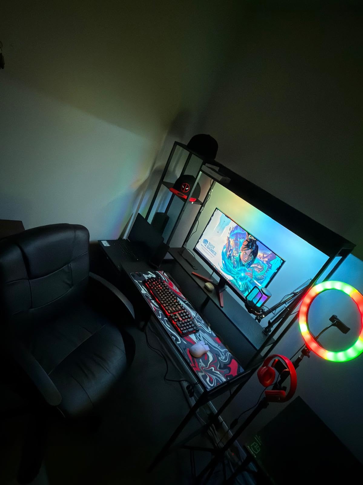 Casaottima 48 Inch Gaming Desk with Shelves & Hutch & 3 Drawers & LED Light | Reversible PC Desk with Tower Stand & Power Outlets, Computer Desk for Home Office, Carbon Fiber Black customer photo 2
