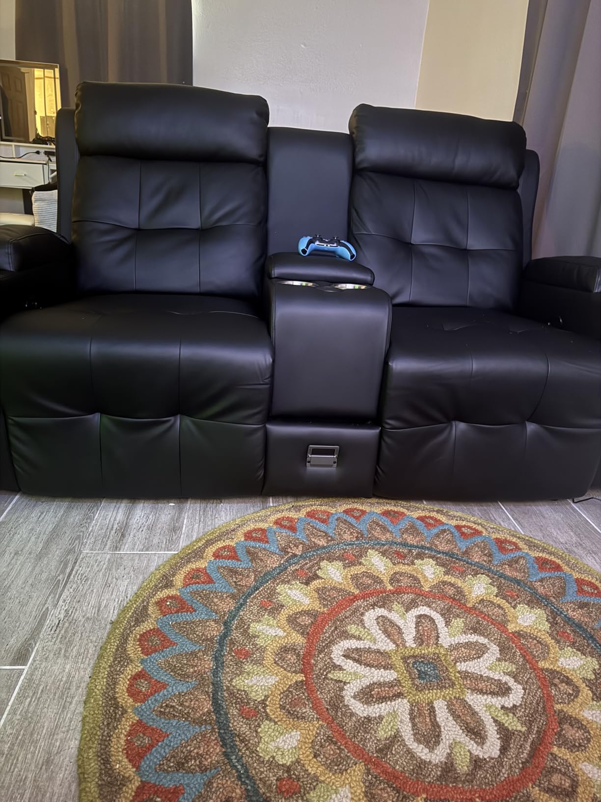 Loveseat Recliner Sofa, Home Theater Seating with Massage, Reclining Loveseats with Console, Wall Hugger RV Couch Movie Theater Chairs, RV Furniture Sofas with USB, Cup Holders, Drawer for Gaming Room customer photo 1