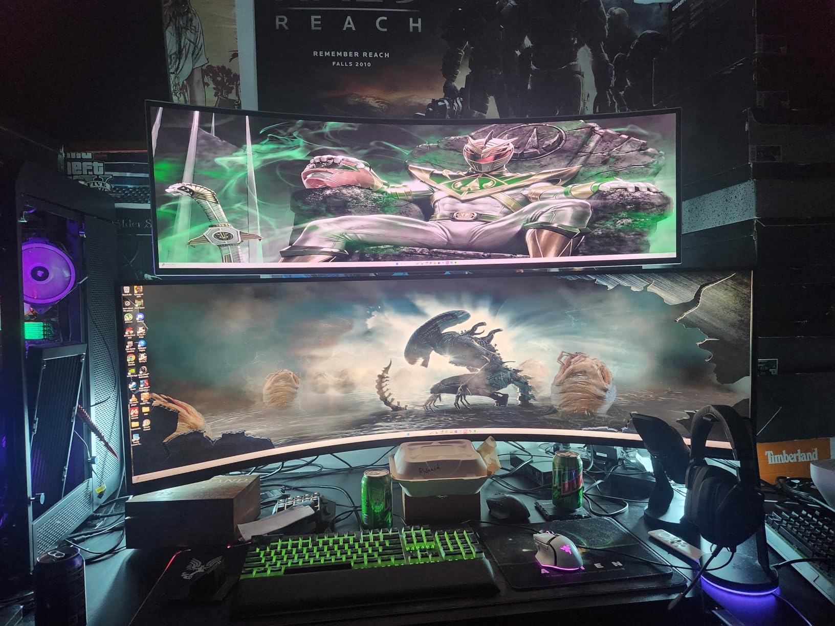 VIVO Dual Ultrawide Monitor Arms with Pole, 57 inch Screens up to 59.4 lbs, Desk Mount TV and Monitor Stand Designed for Samsung Odyssey Ark, Neo G9, ViewFinity S9, and More, Black, STAND-GT57T2 customer photo 2
