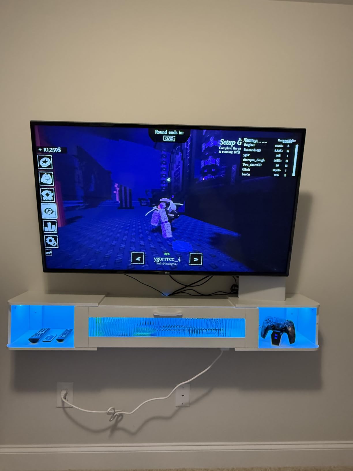 HOOBRO Floating TV Stand with LED Light Power Outlet for up to 65'', Wall Mounted TV Shelf, Modern Media Console Entertainment Center, for Living Room Bedroom, White WT34UDDS01G1 customer photo 1