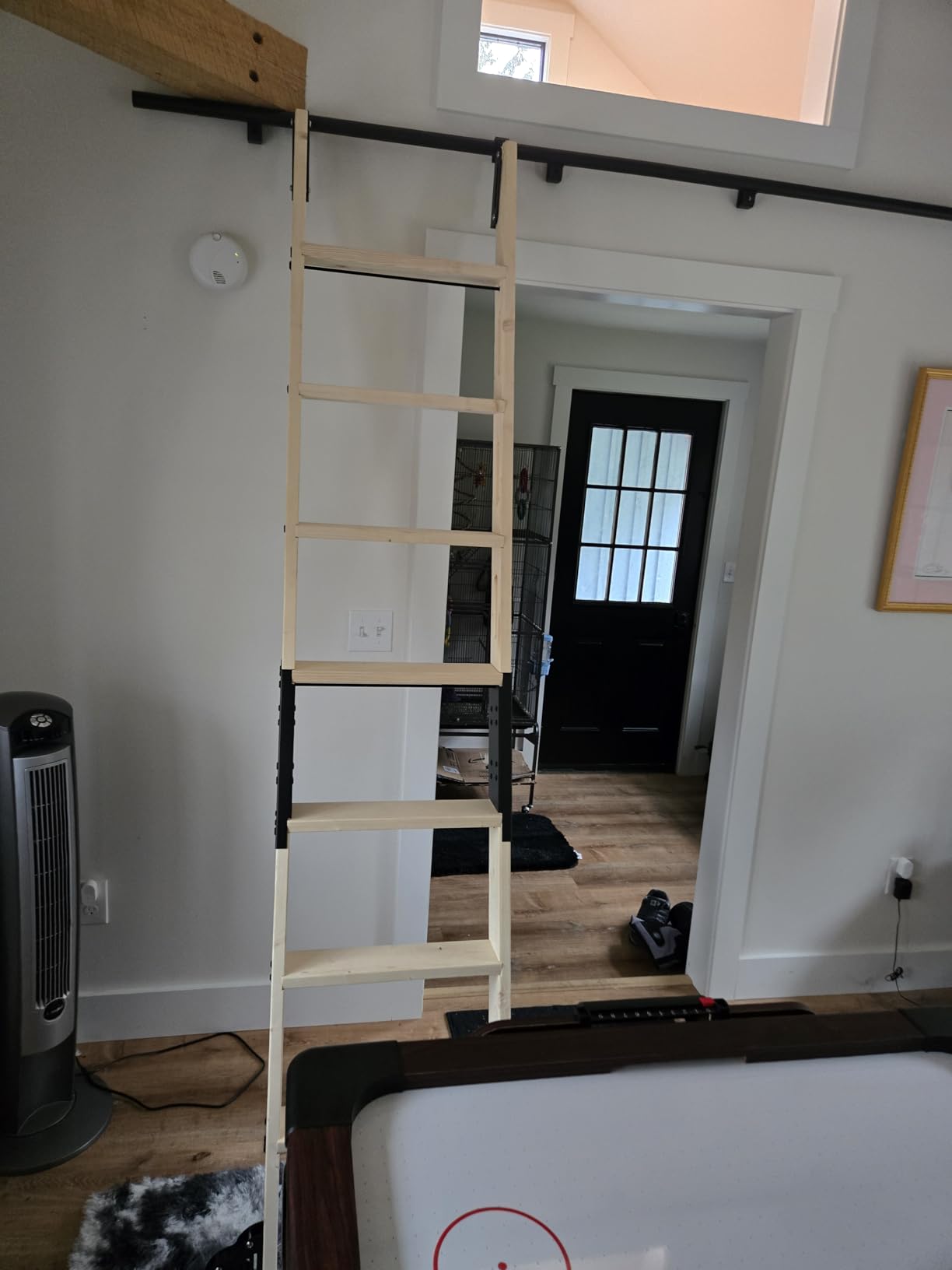 Rolling Library Ladder 8ft, 450lbs Capacity, 7 Steps with Build-in Handrail, Solid Wood, Easy Assembly for Loft Bookshelf Kitchen Attic Outdoors, DIY Stain (No Sliding Hardware) customer photo 1