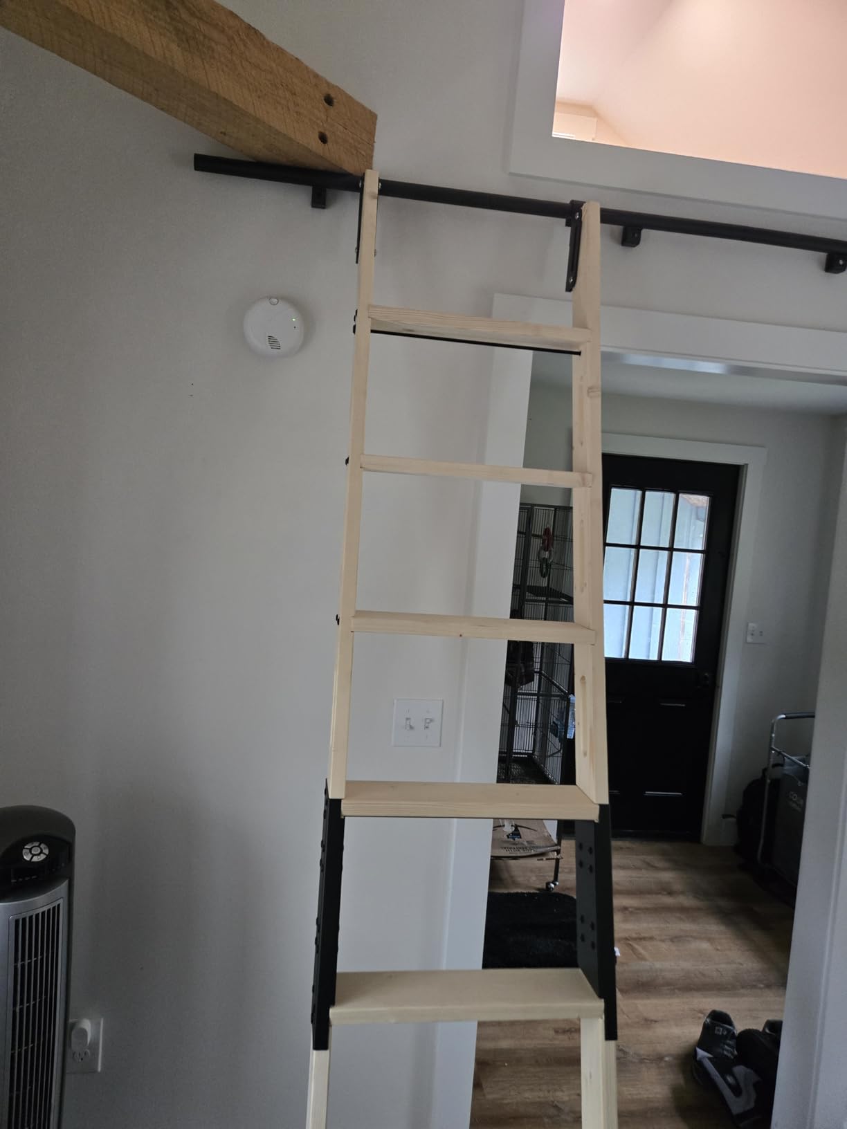Rolling Library Ladder 8ft, 450lbs Capacity, 7 Steps with Build-in Handrail, Solid Wood, Easy Assembly for Loft Bookshelf Kitchen Attic Outdoors, DIY Stain (No Sliding Hardware) customer photo 2