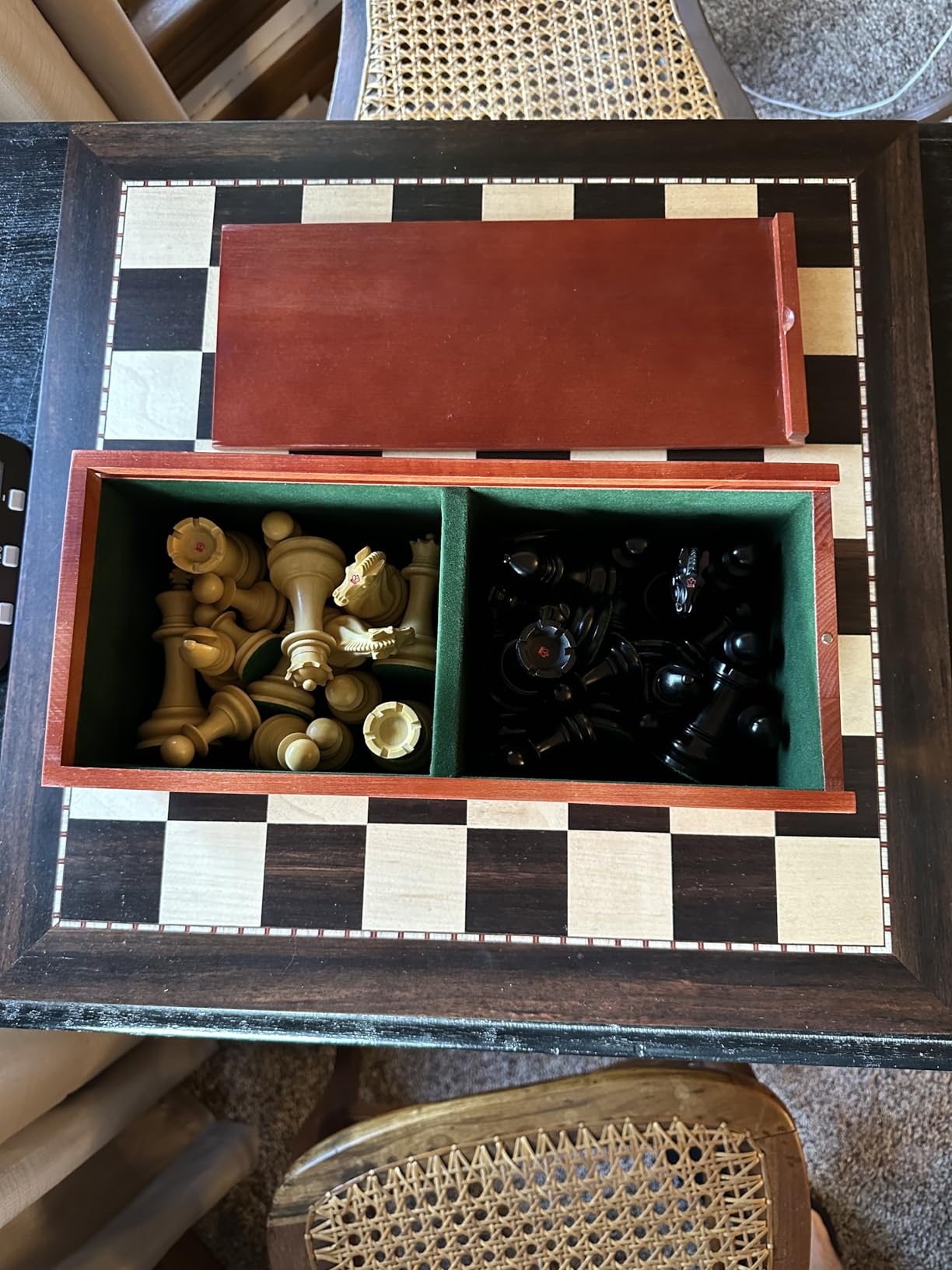 Heavy Slide-top Chess Pieces Storage Box Wooden Case Only 12.5 x 5.5 x 4 Inches with Flannel Lining with 2 Large Storage Compartments Hold a Set of Chess Pieces from 3.0