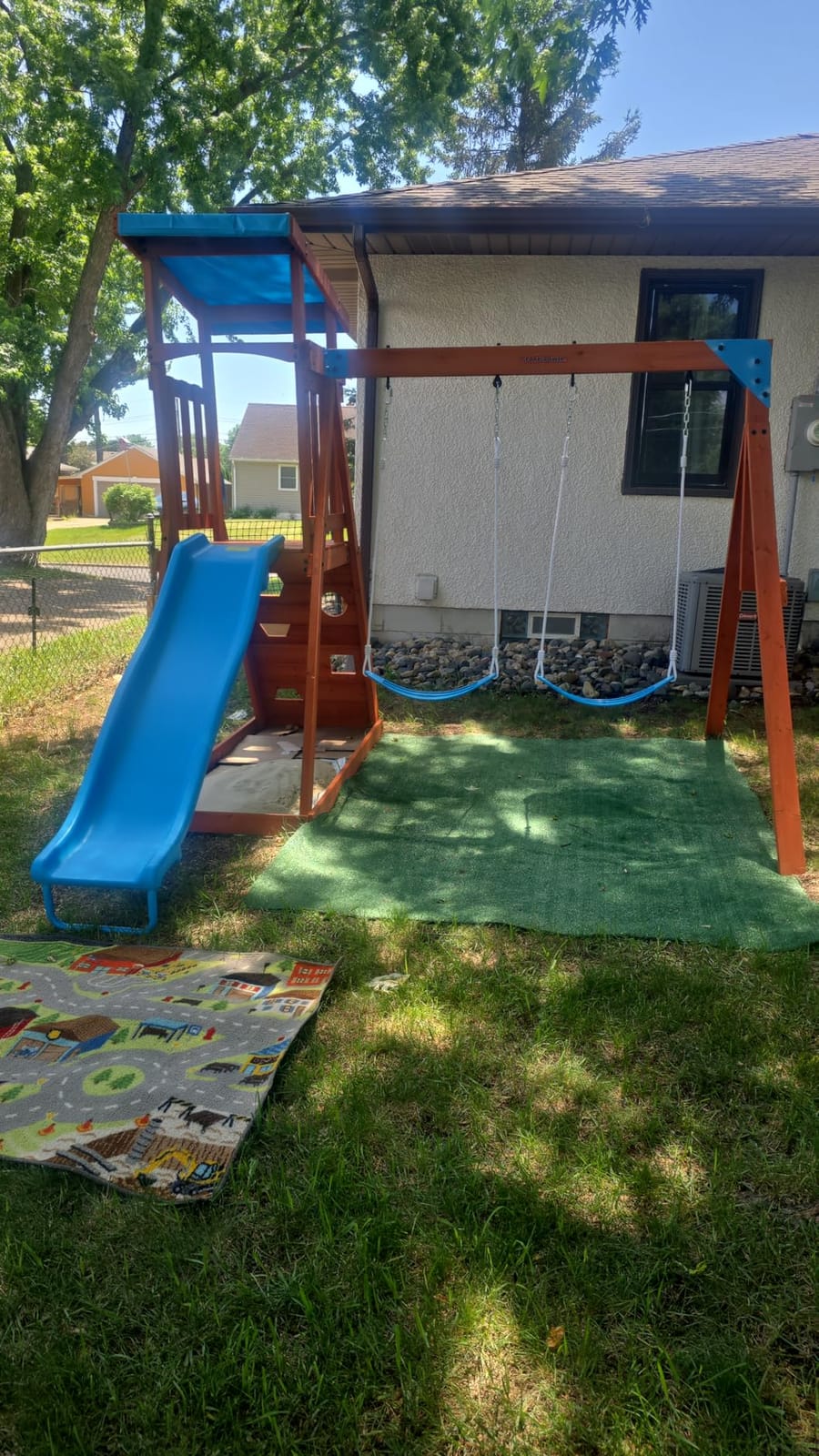 Sportspower Grand Teton Cedar Wooden Swing Set for Kids Ages 3-8, Outdoor Backyard Playset with 2 Sling Swings, Play Fort with Ladder, Sandbox & 6ft Slide, Bonus Anchor Kit customer photo 2